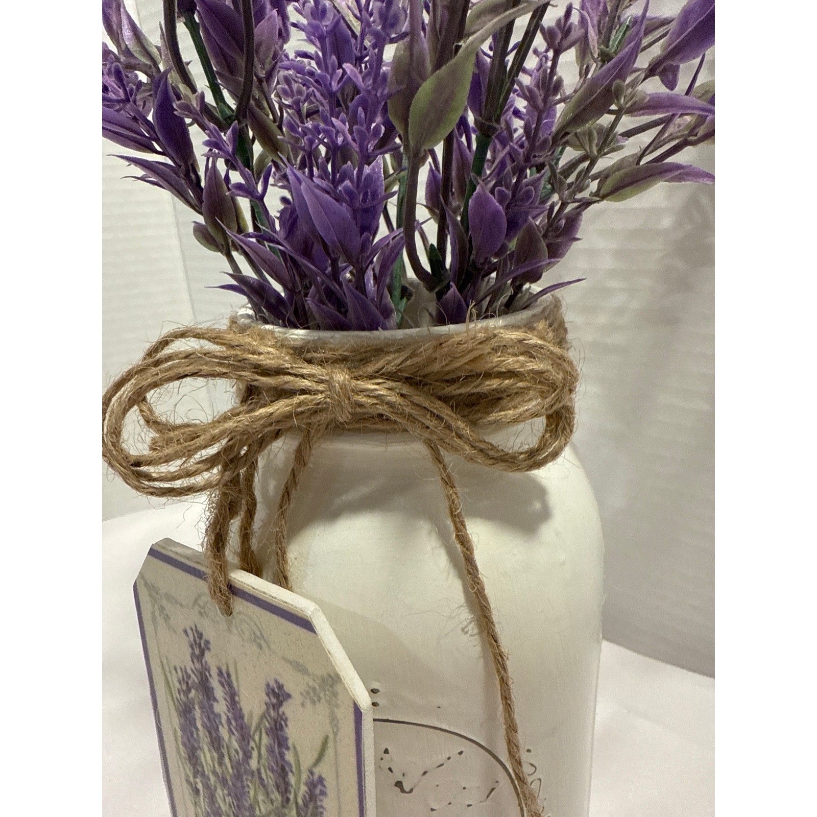French Country Mason Jar filled with Faux Lavendar, Table Decor, Shabby Chic