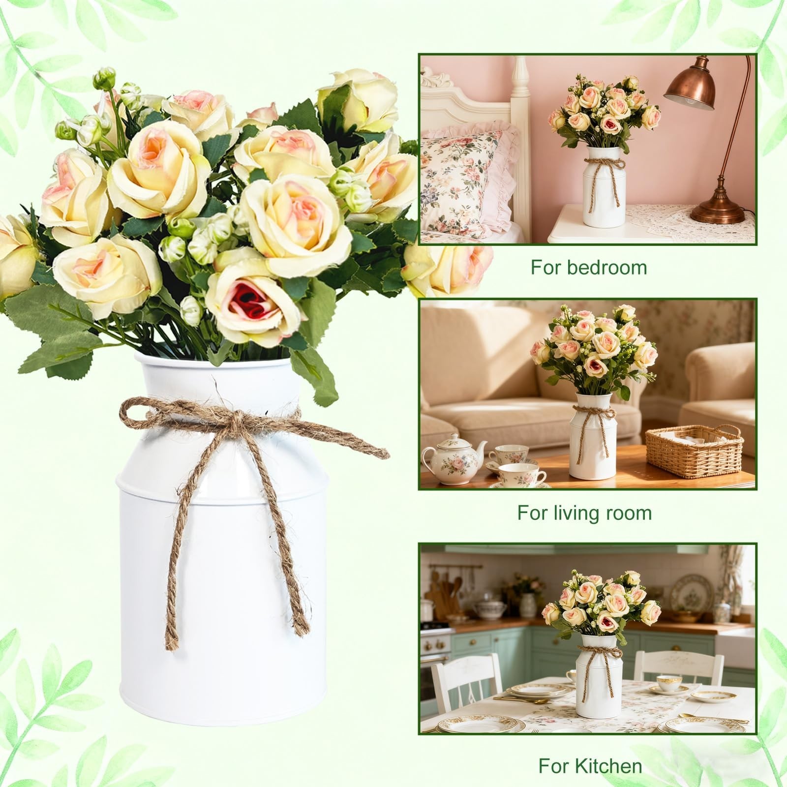 Farmhouse Faux Rose Flower Arrangements – Set of 6 for Table Centerpieces, Home