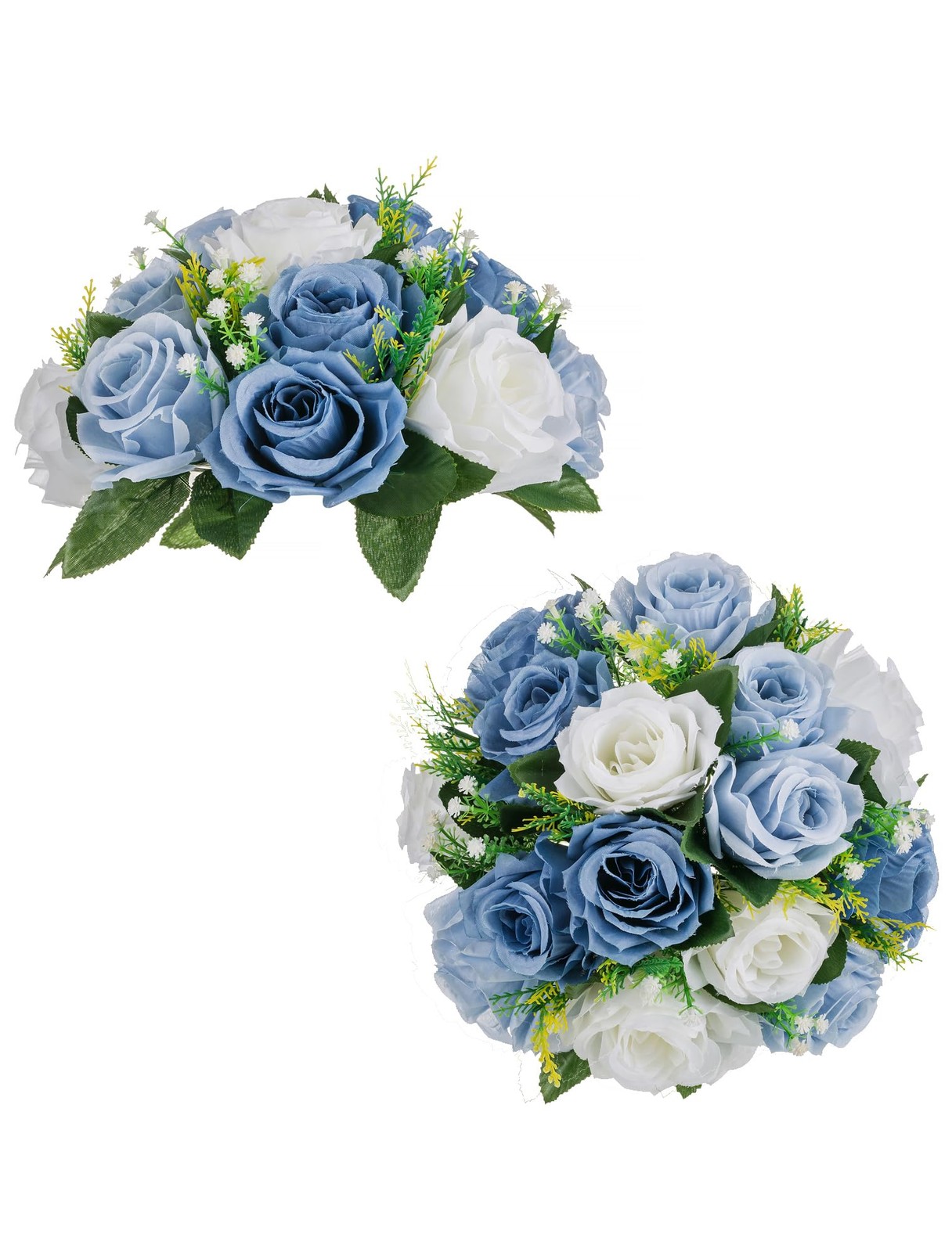 2 PCS Dusty Blue Fake Rose Flower Ball Centerpieces Silk Floral Bouquet