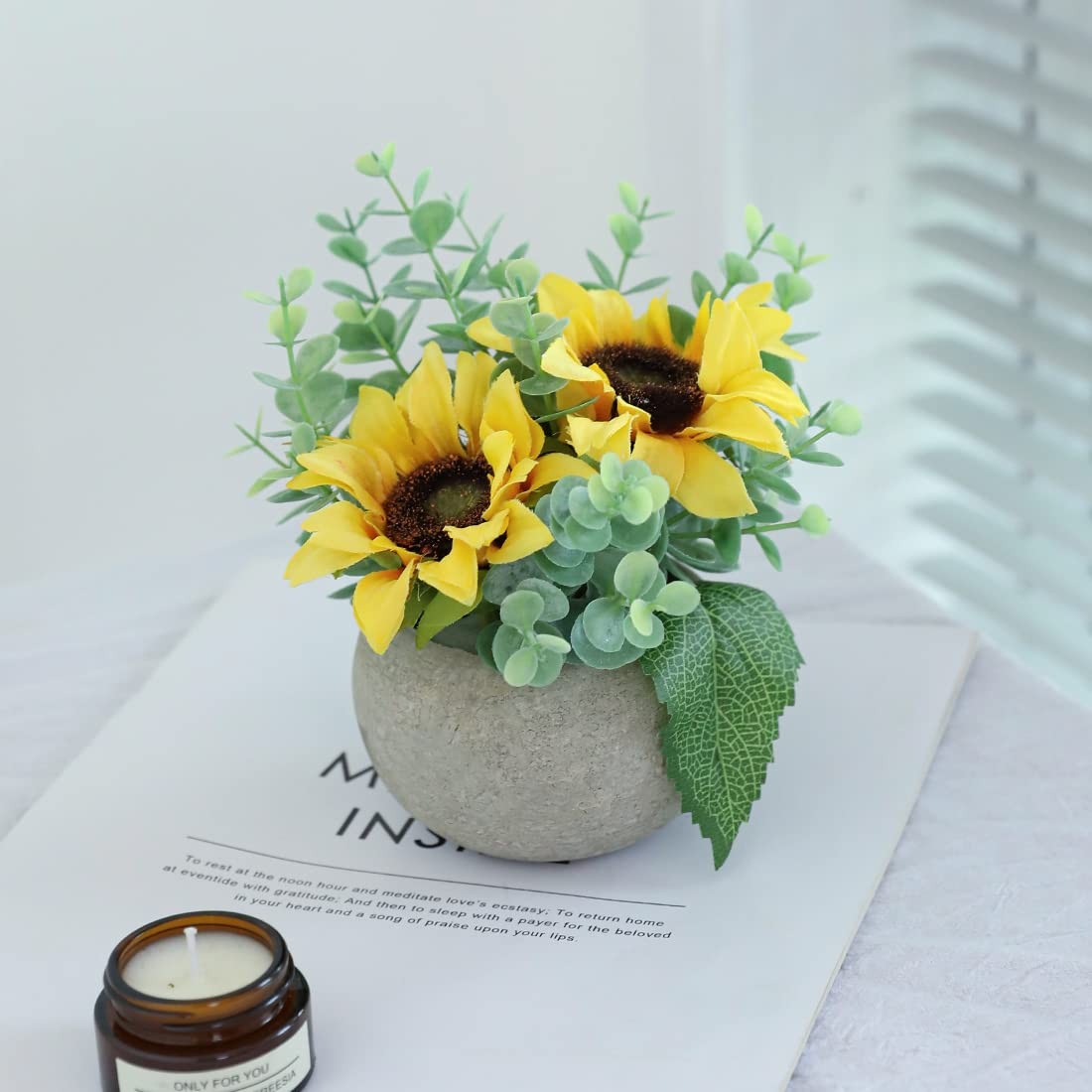 Rose in Pot Decor Potted Artificial Flowers Mini Plants Faux Flowers Indoor S…