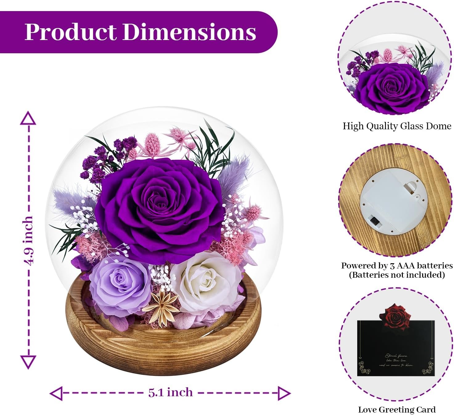 Preserved Roses Forever Rose in Glass Dome – Birthday Gifts for Women Mom, Real