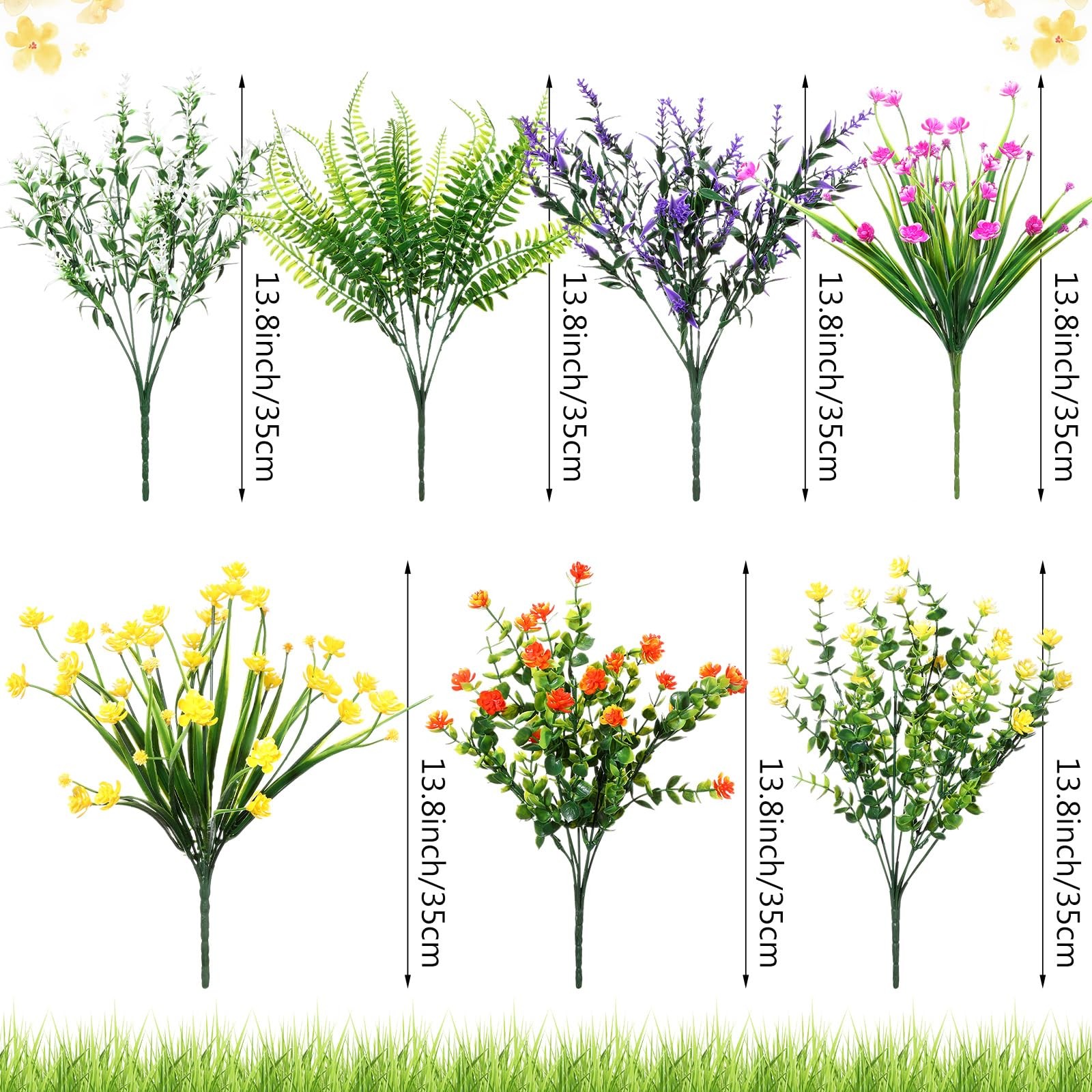 56 Bundles Artificial Flowers Fake Uv Resistant For Outdoor Plastic Greenery Shr