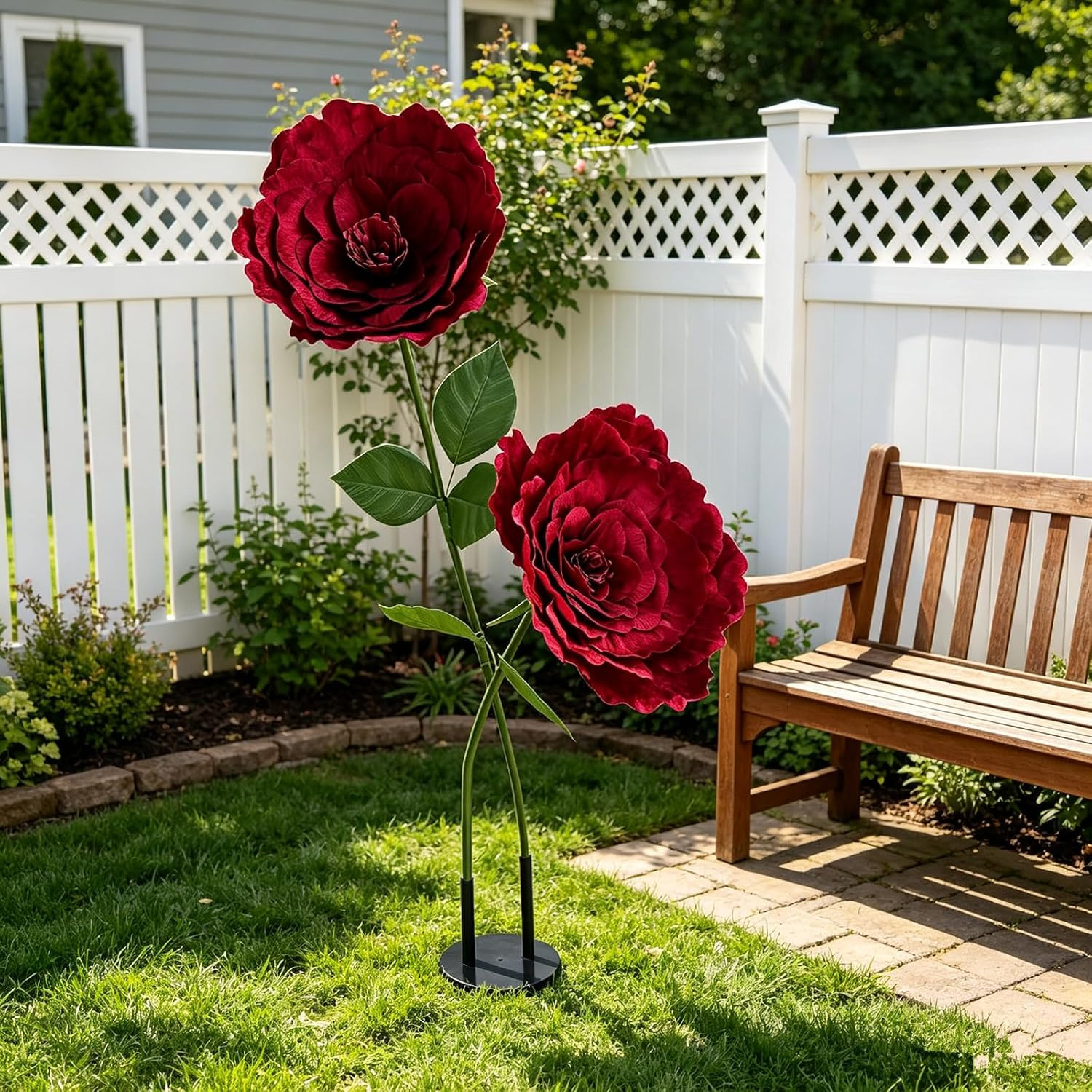 Large Burgundy Velvet Roses with Stand, 5.5FT Tall Giant Artificial Flowers for