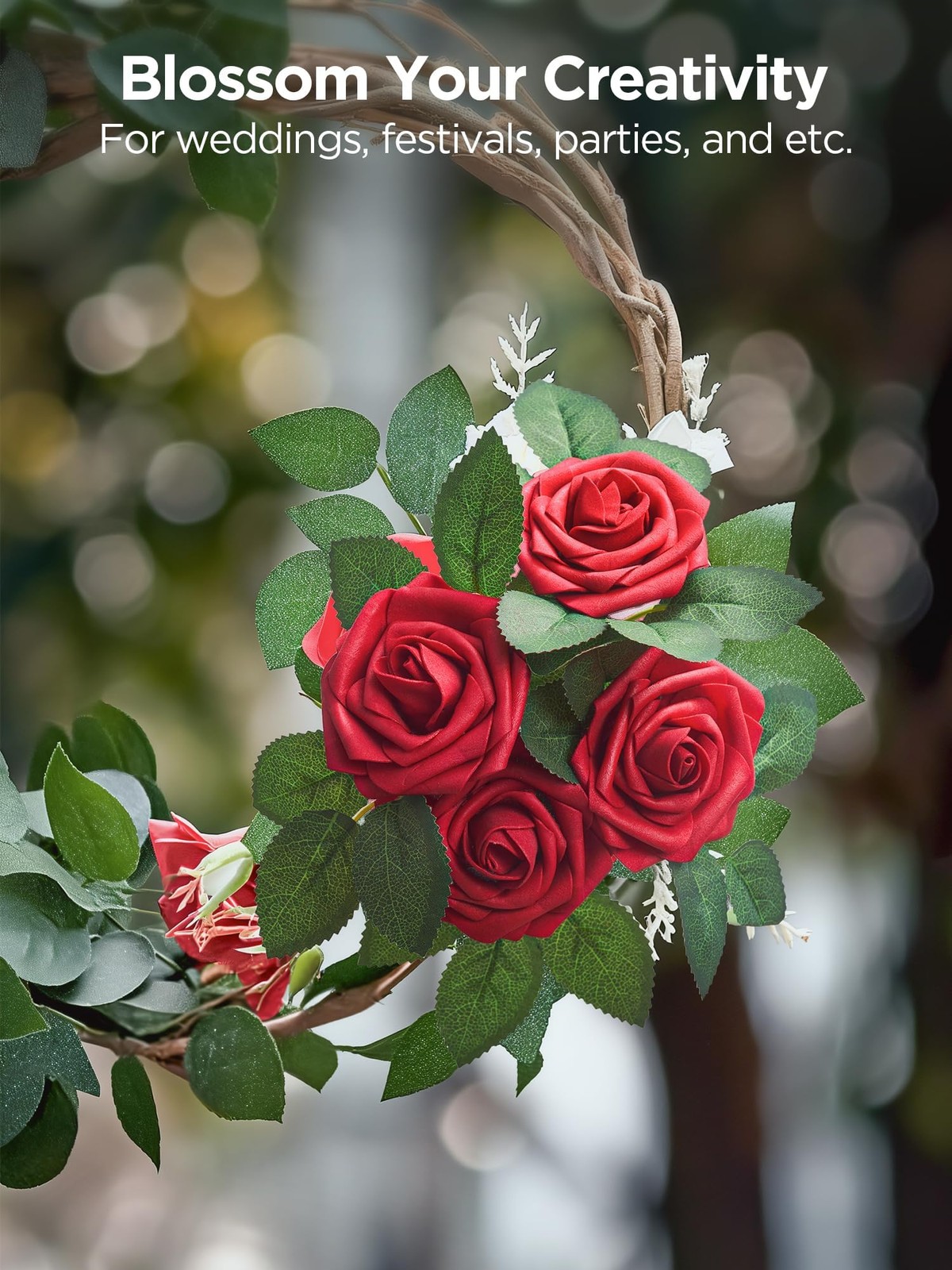 Artificial Flowers, 50 Pcs Dark Red Foam Fake Roses Bulk with Stems for Mothe