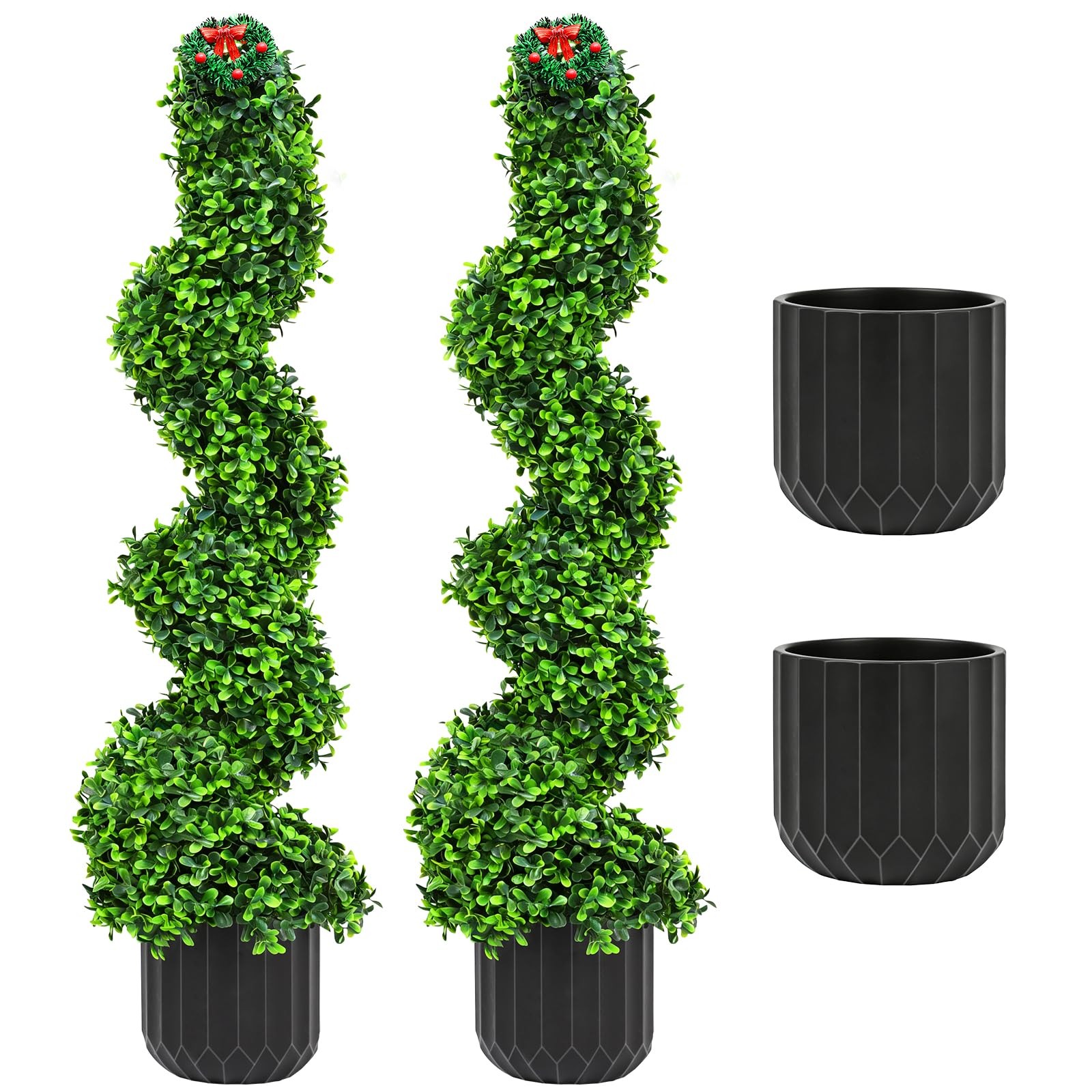 2 Pack 3FT Artificial Spiral Topiary Tree in Pot, UV Resistant Realistic Faux…
