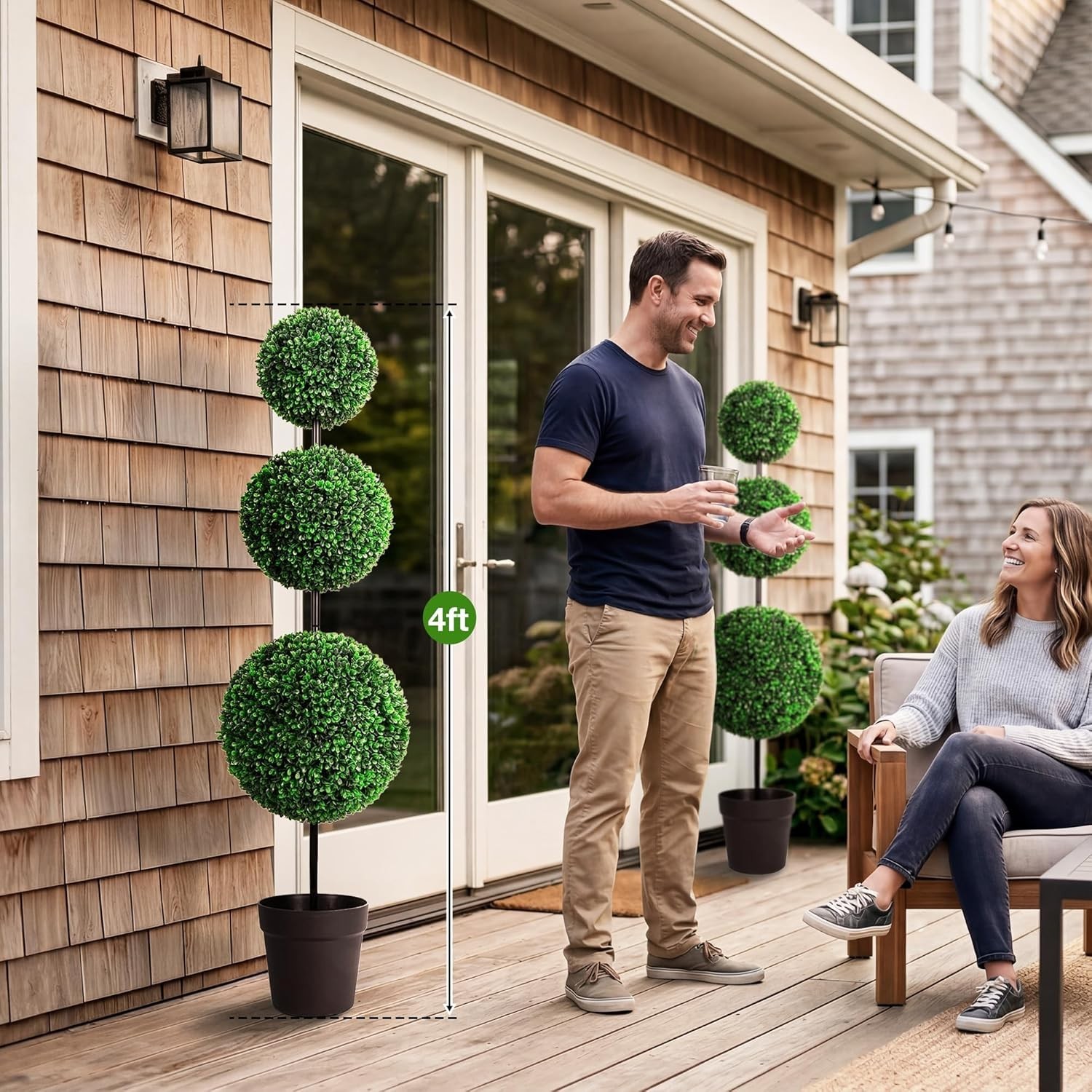 Artificial Boxwood Topiary Tree 4FT Triple Ball Faux Topiary Trees, Waterproo…