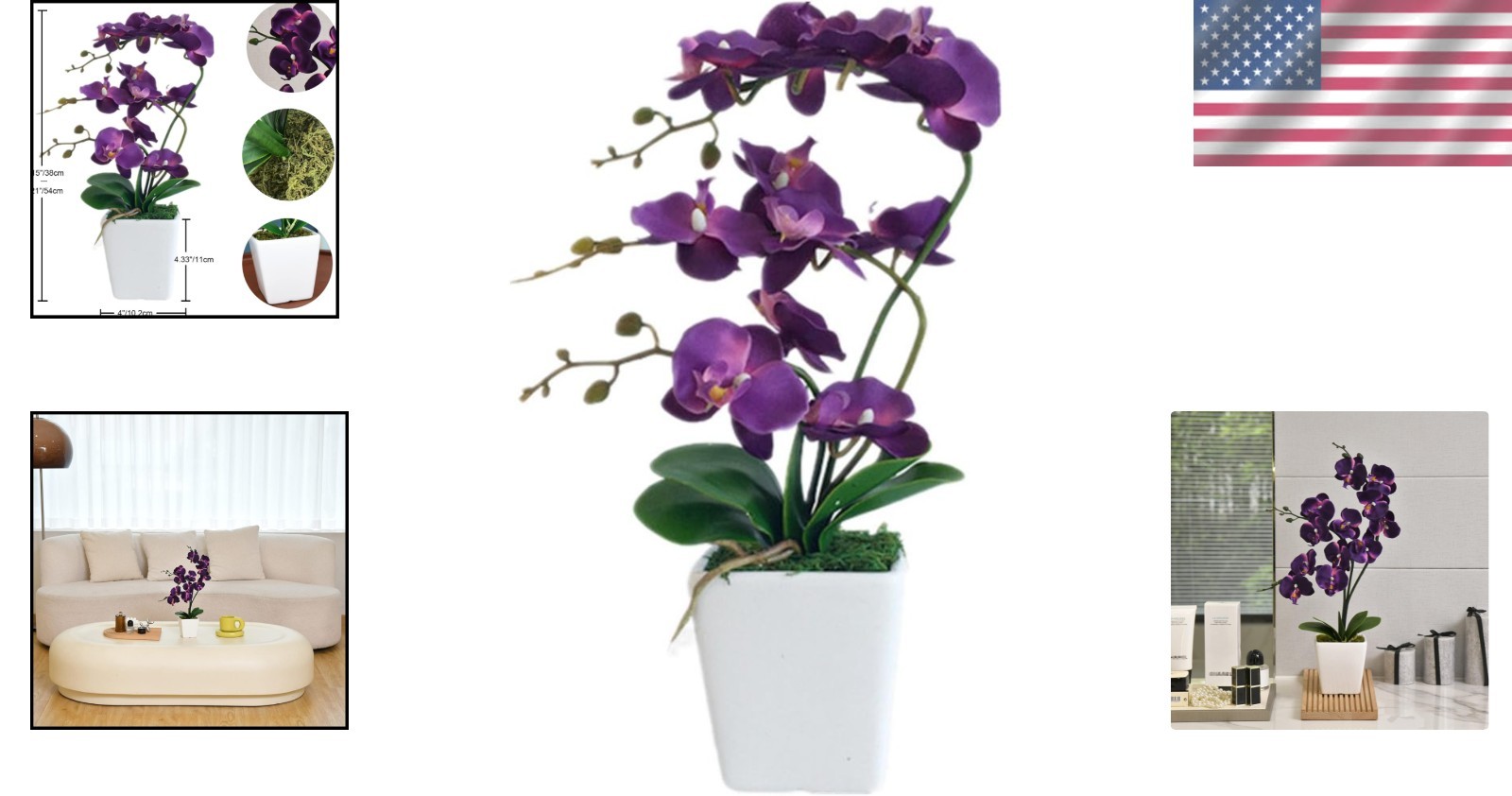 Lifelike 15″ Phalaenopsis Orchid with Square Ceramic Pot – Ideal for Home Decor