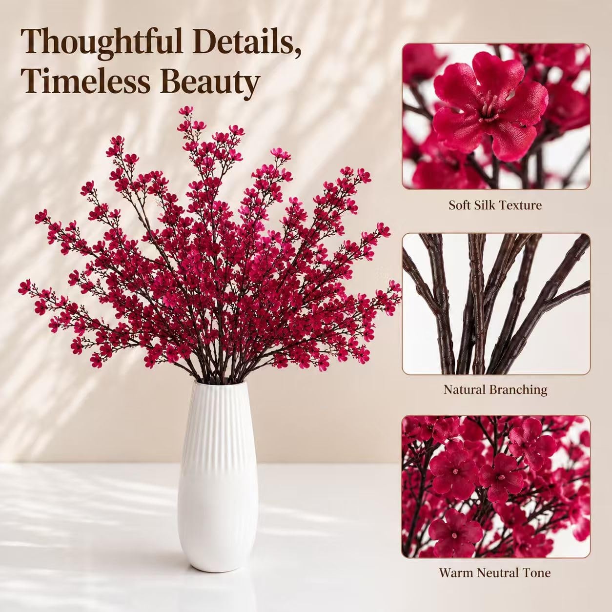 6 Bundles Burgundy Artificial Babys Breath Silk Flowers 18.5 Inch Decor