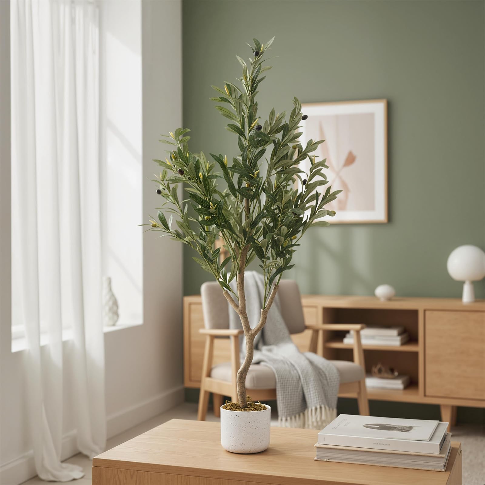 4FT Artificial Olive Tree Realistic Faux Tree Tall Fake Floor Plant w/pot Fruit