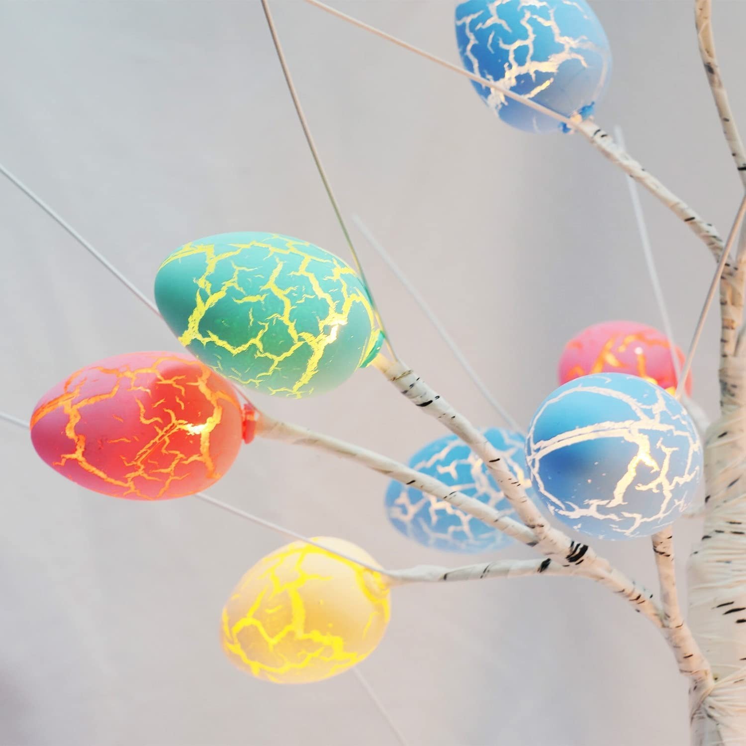 Easter Decorations kemooie 24 inch Pre-lit White Birch Tree with 24pcs Easter…
