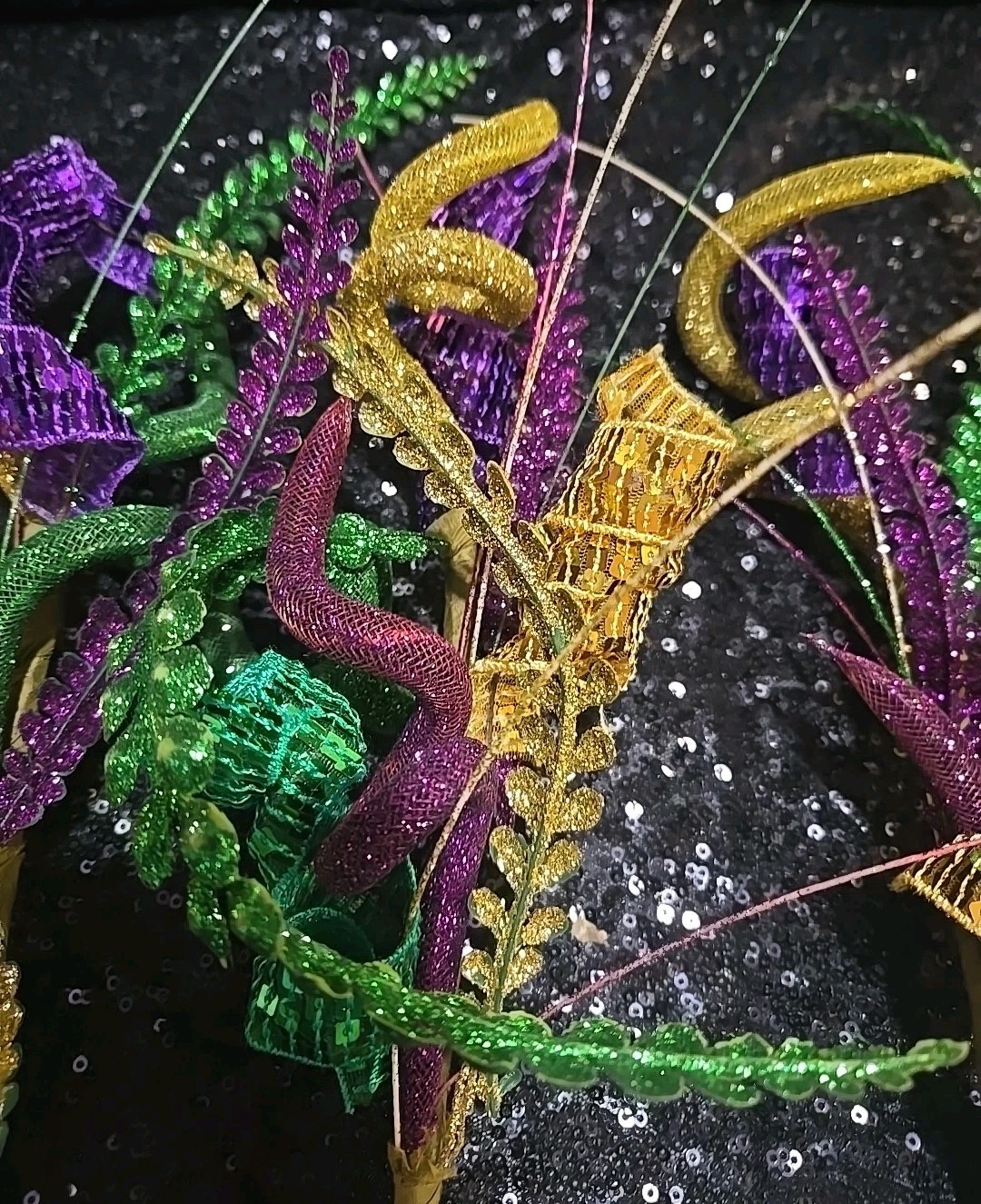6 PCS Mardi Gras Picks Decoration, 19″ Large Glitter Purple Green Gold Sequin