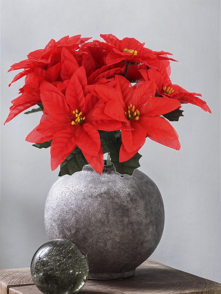 6 Branches Red Poinsettia 37cm Artificial Christmas Flower Decor