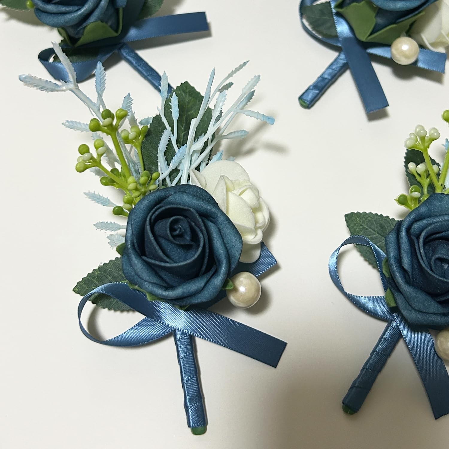 6 PCS Navy Blue Boutonniere for Men Groomsmen Guest Artificial Flowers