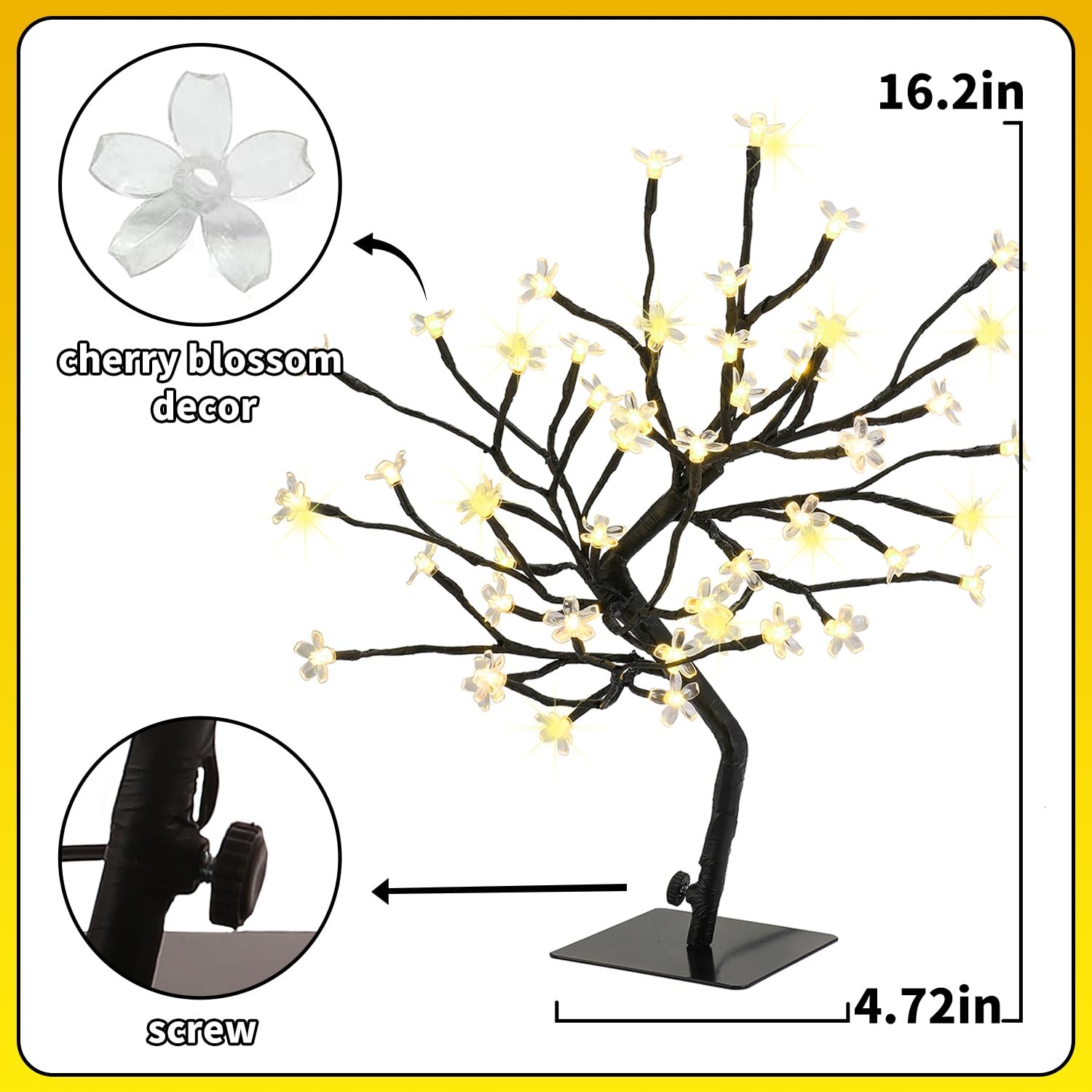 JoyHue Cherry Blossom Tree Lights,Artificial Bonsai Tree with 48 Warm White L…
