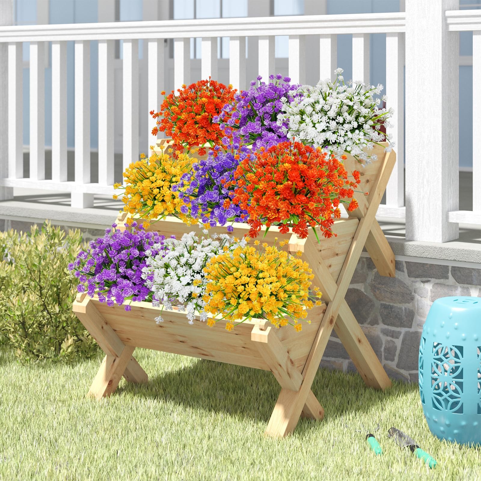 24PCS Artificial Flowers for Outdoors UV Resistant Fake Flowers with Bostern …