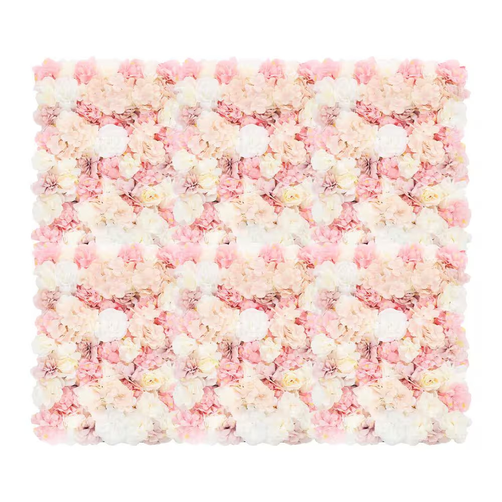 6-Piece 23.62 In. X 15.74 In. White and Pink Artificial Rose Flower Wall Panel f