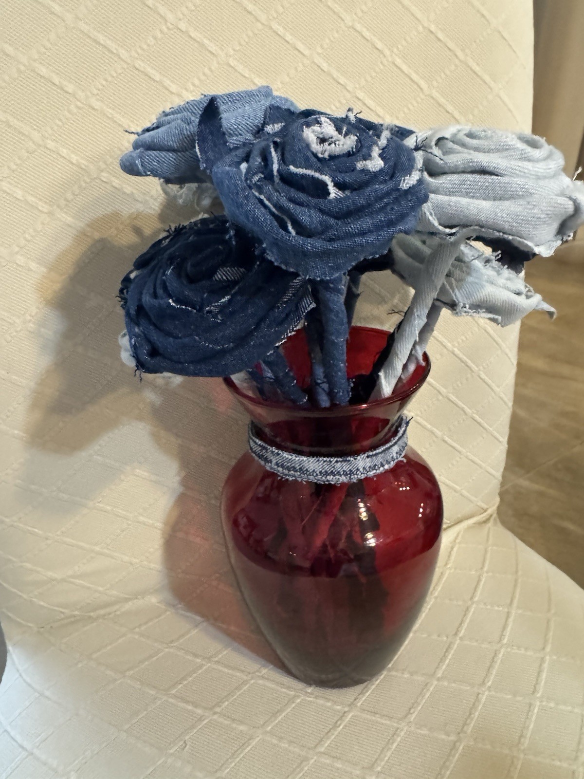 12 (a Dozen) Handmade Denim Roses, Upcycled Vase, Birthday, Mother’s Day, Easter