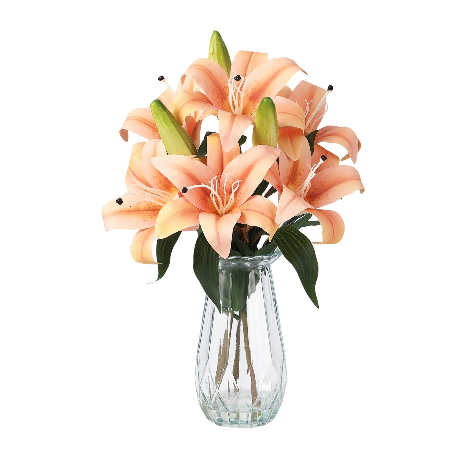 6 Flowers & 3 Bud Lily Flowers Artificial Lillies with Glass Vase for Home Decor
