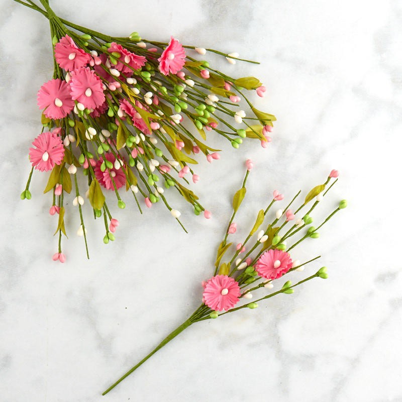 Pink, Cream and Green Poly Silk Flower and Pip Berry Floral