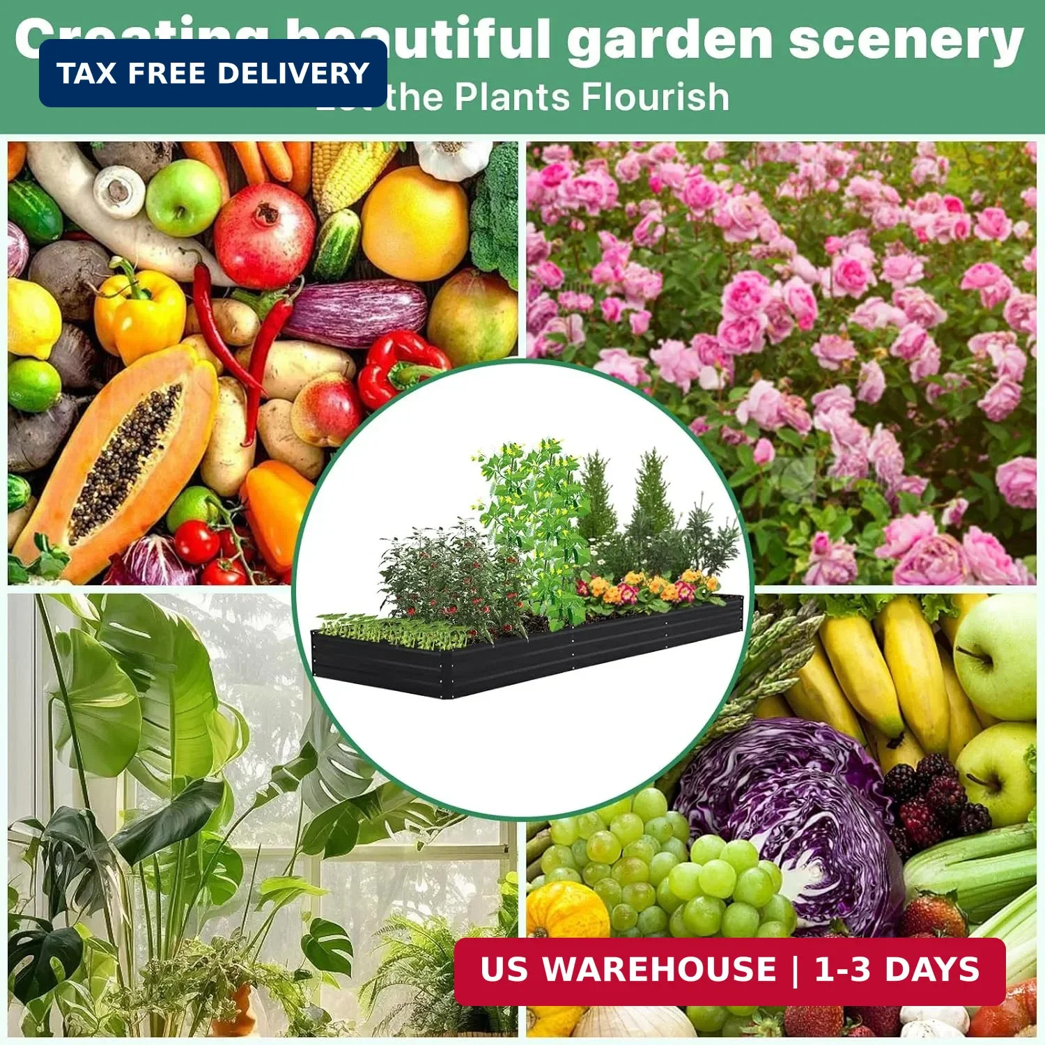 12×4×1ft Galvanized Metal Raised Garden Bed, Metal Planter Kit Box Outdoor for D