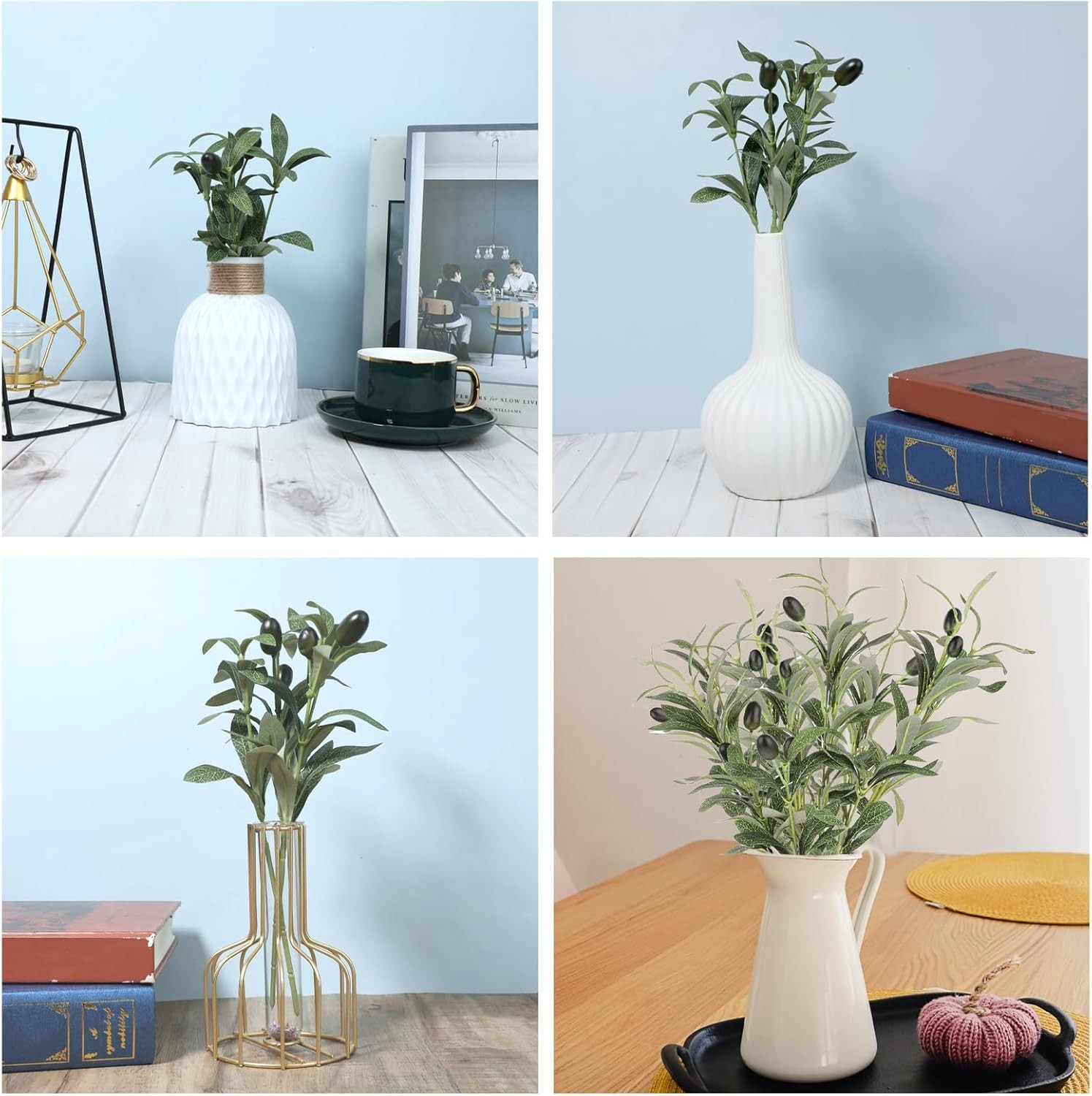 Mozeat Lens 11 Inch Olive Branches for Vases, 5 PCS Artificial Plants Olive Tree