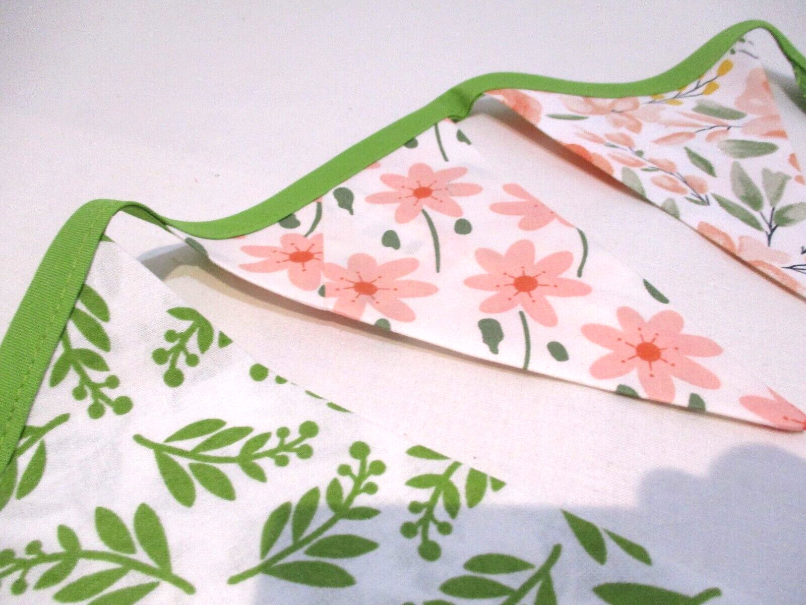 Cotton Flag Garland, Peach-Green Floral, Garden , College Dorm Decoration, 88″ L