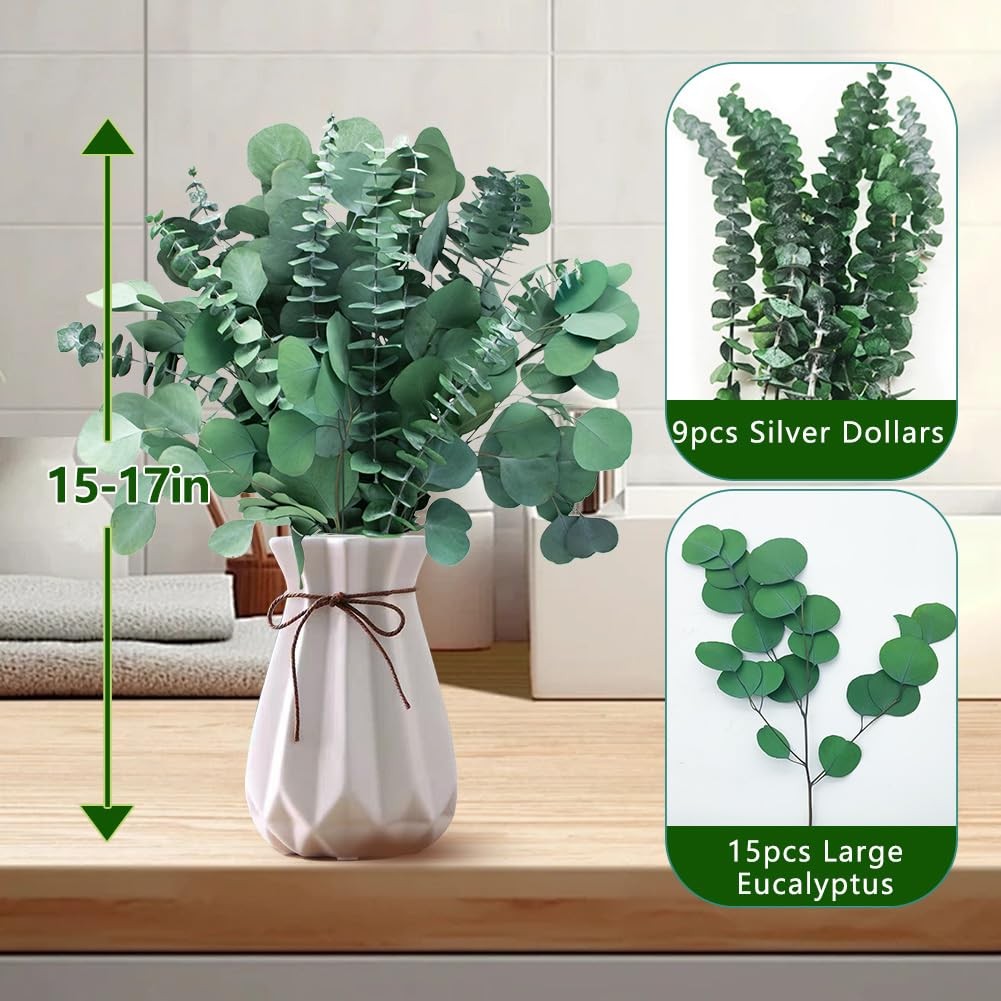 24pcs Dried Eucalyptus Stems for Shower Hanging, 17” Preserved Real Fresh Eu…