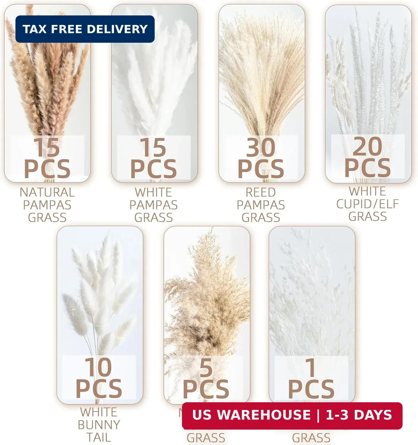 96PCS Natural Dried Pampas Grass Boho Home Decor Bouquet Phragmites Dried Flower