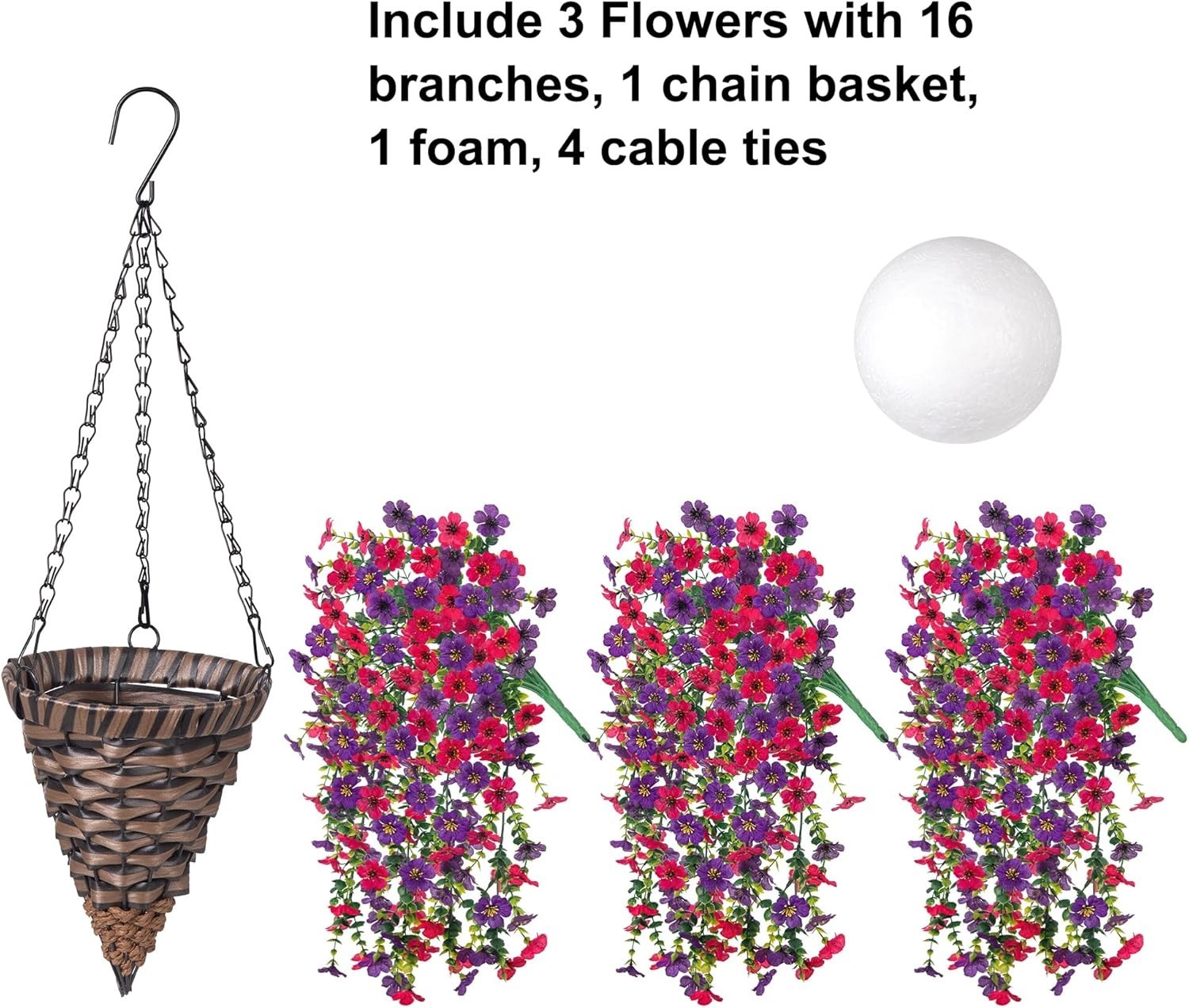 Artificial Hanging Flowers Basket for Outdoor, Fake Flowers Faux Plants Look …