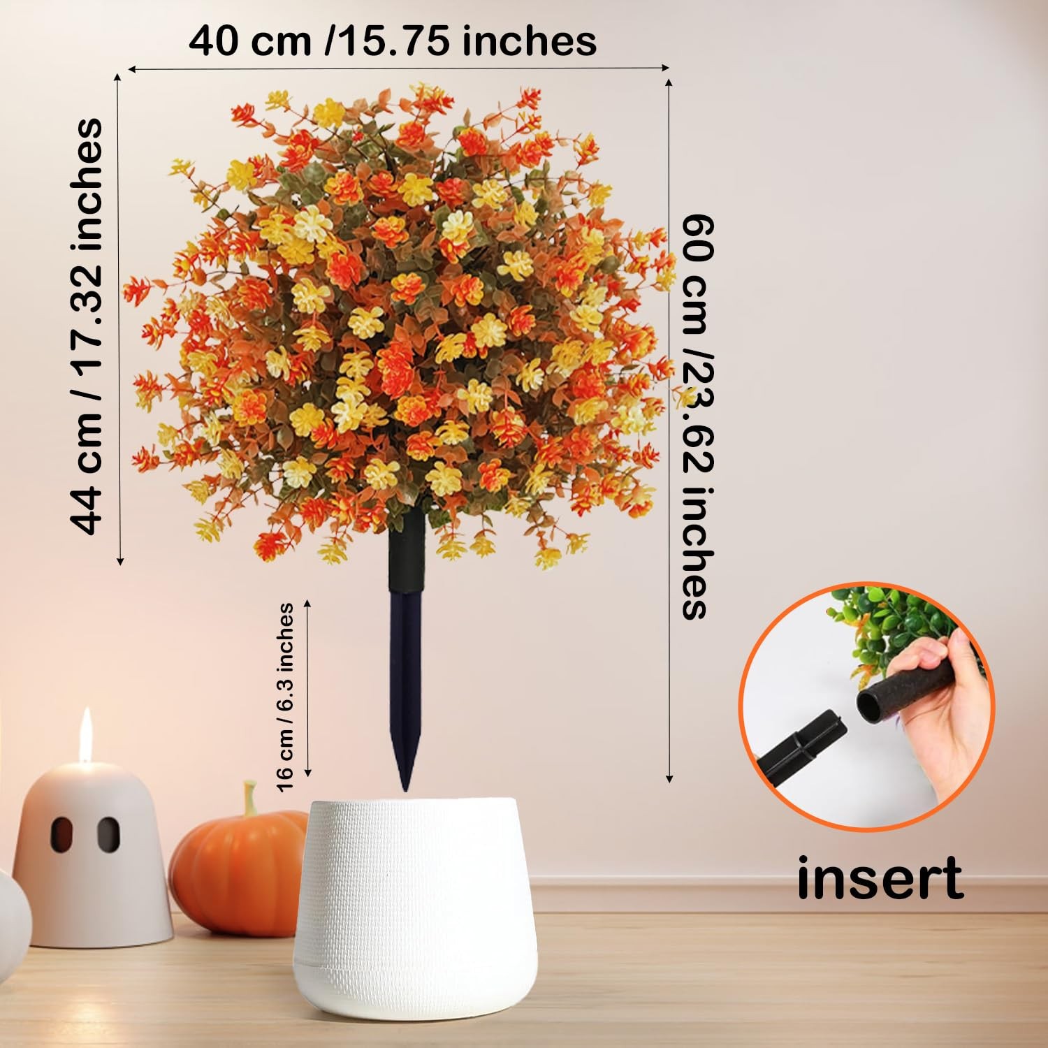 YUGYUM 2 Pack Fall Artificial Topiary Ball Trees with Ground Spike,23 Inches …
