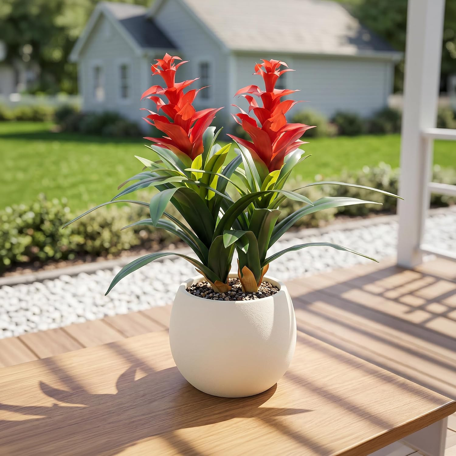 UV Resistant Bromeliad Artificial Flowers, 2 Pcs for Outdoor & Indoor Decor