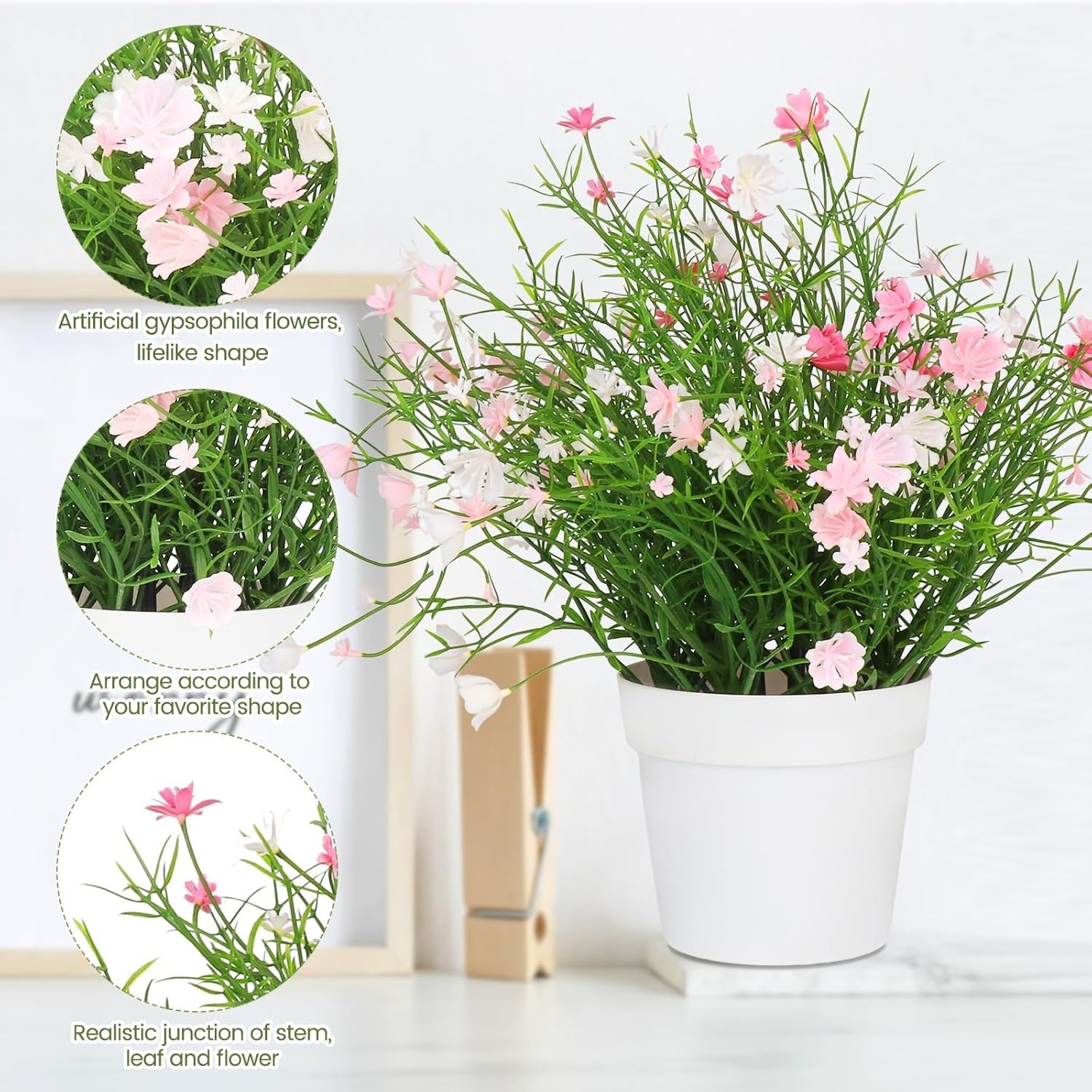 Artificial Babys Breath Potted Fake Plants with Flowers Faux Plants Indoor fo…