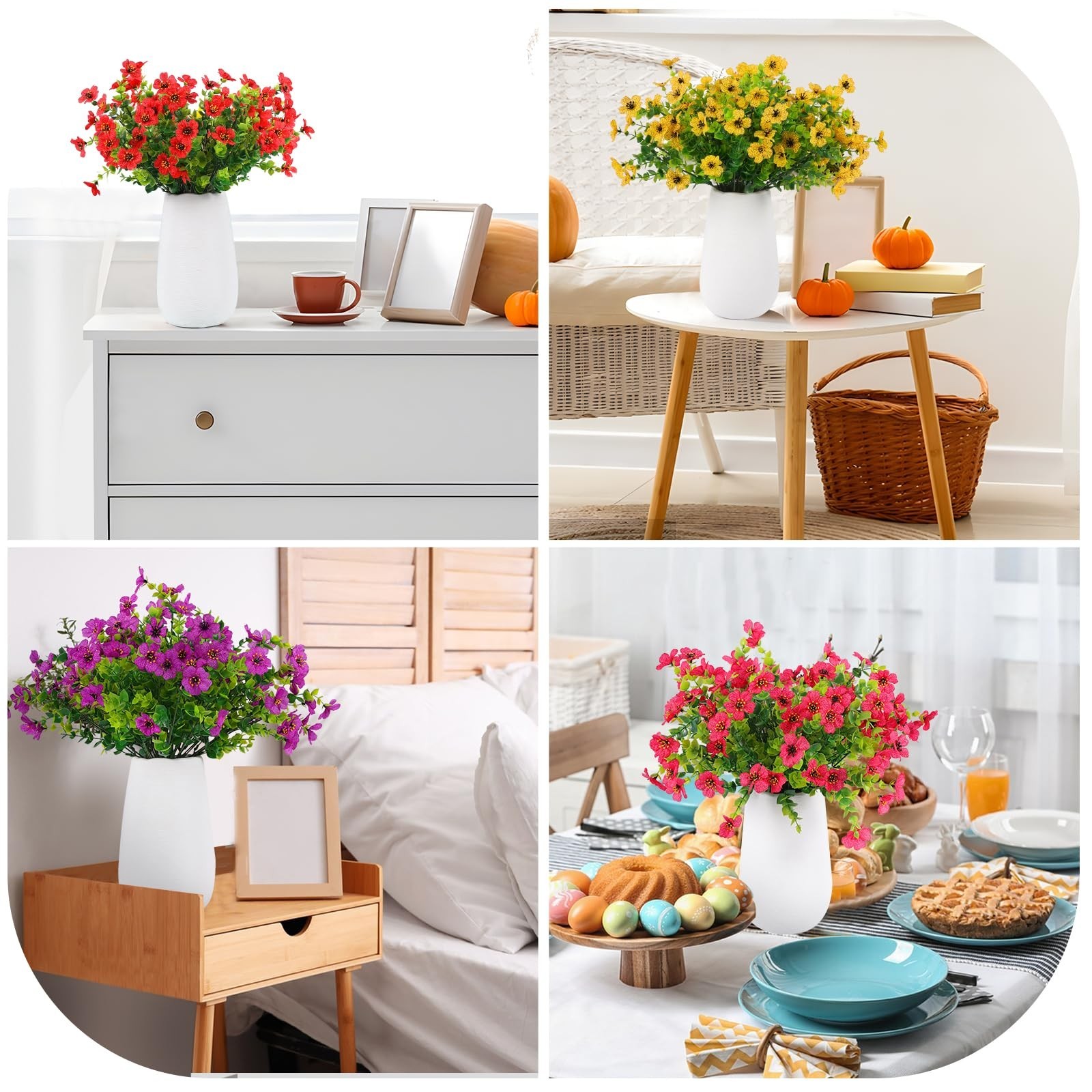 36 Bundles UV Resistant Artificial Flowers – Colorful Silk Plants for Outdoor De