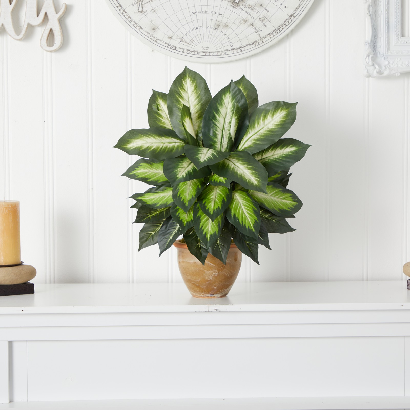Nearly Natural Dieffenbachia Artificial Plant in Ceramic Planter in Green/Tan
