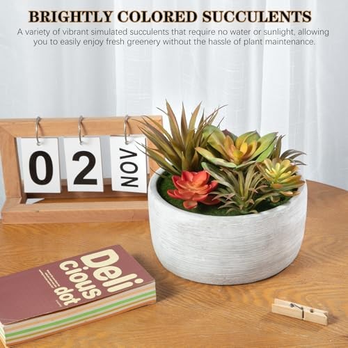 Artificial Succulent Plants in Pots,Fake Succulents with Gray 6inch Grey#1