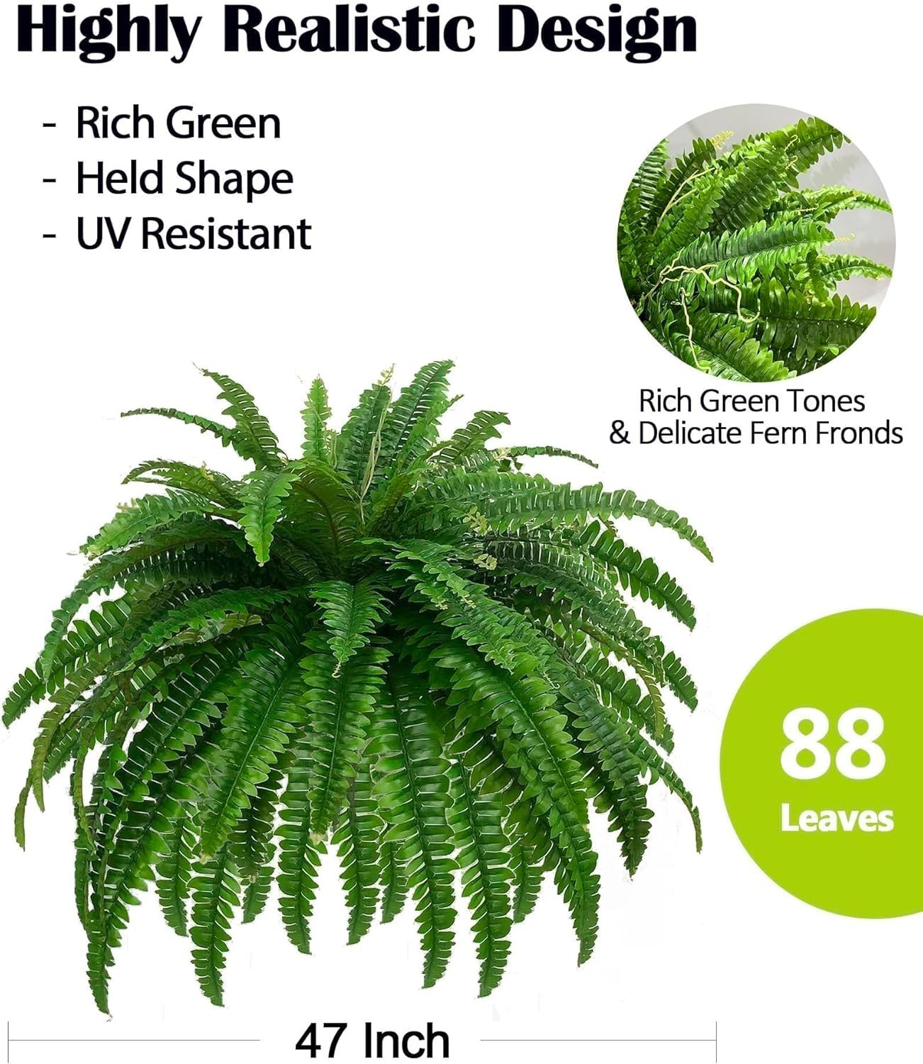 GYERB 48″ Large Artificial Boston Fern Plants for Outdoor Indoor, Fake Ferns …