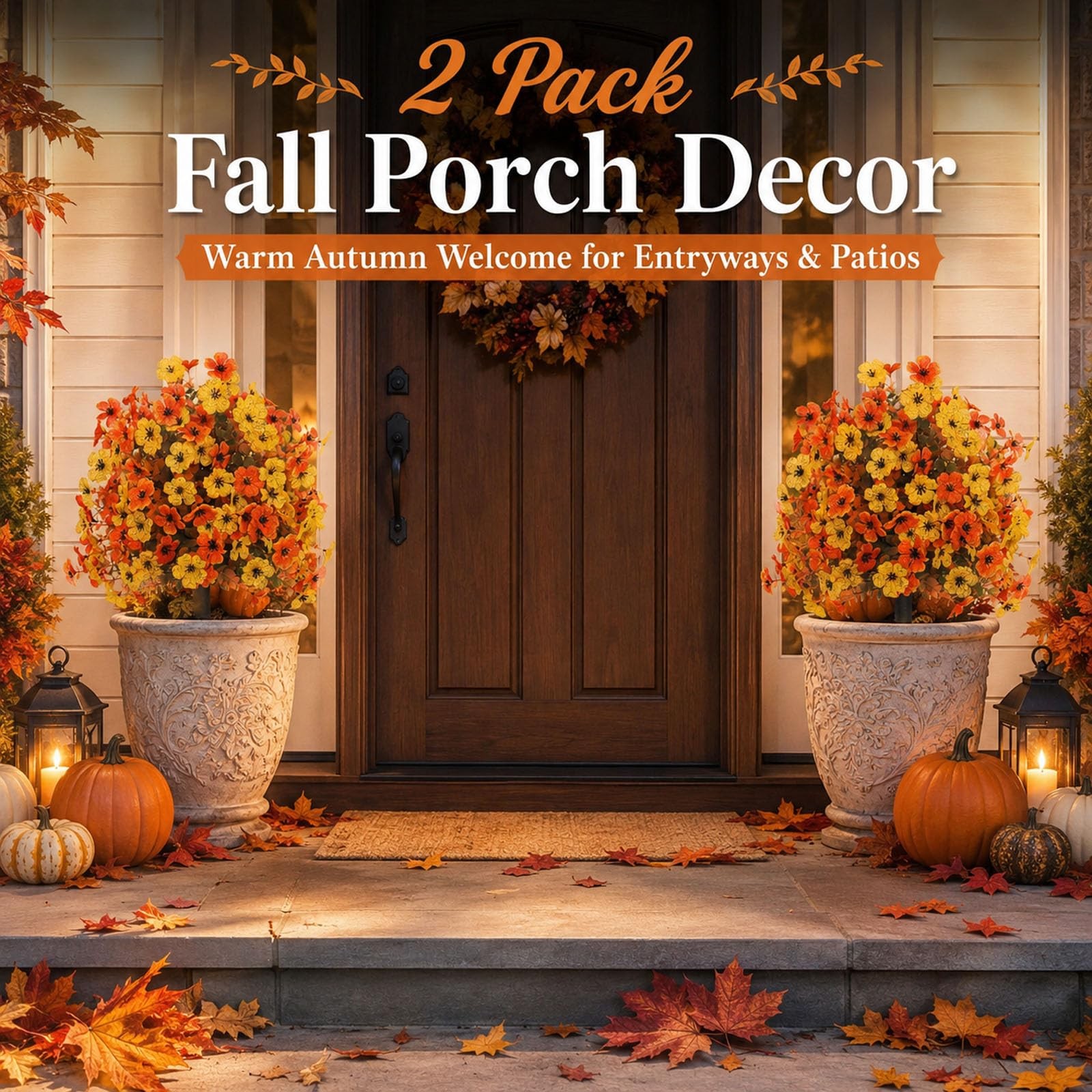 2-Pack Fall Artificial Flowers with Stakes, Outdoor Faux Floral Shrubs for Po…