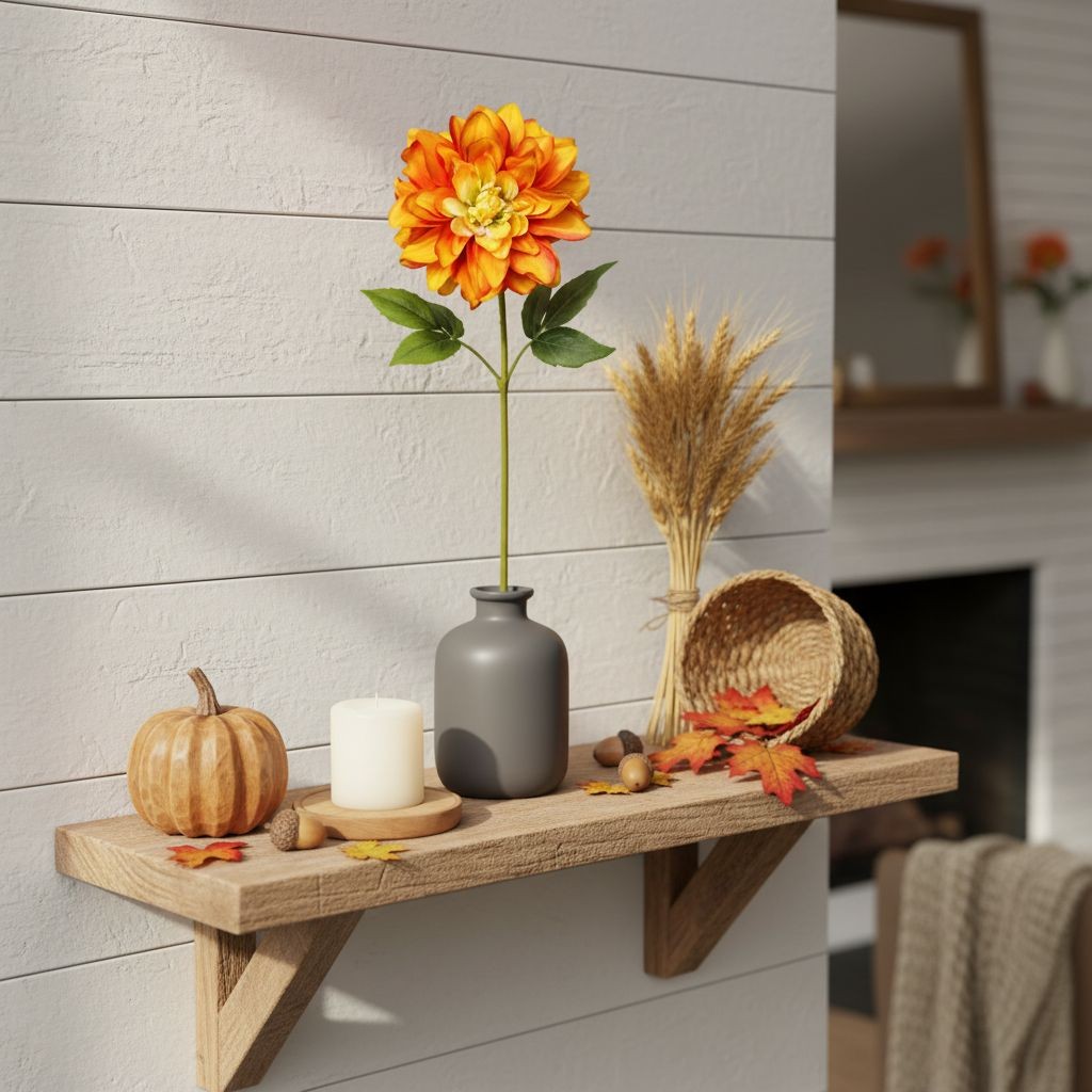 Orange Dahlia Stem Faux Flower 24 Inch 5 Inch Bloom Autumn Dahlia Fall Floral Ar