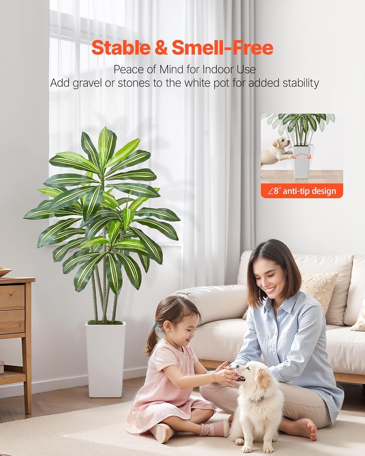Artificial Dracaena Tree 5 Ft, Fake Palm Tropical Plants with White Tall Planter