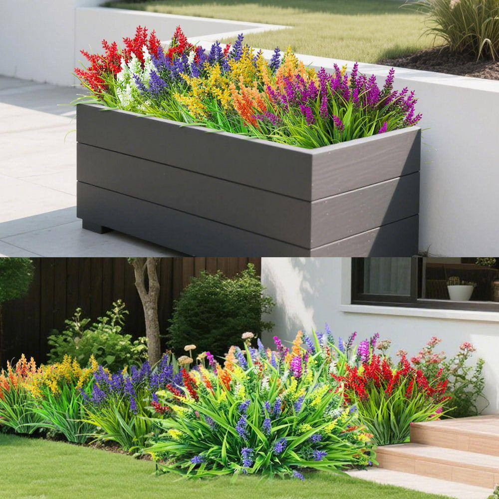 24 Bundles Artificial Flowers and Plants for Outdoors, 13.8 In. Multi-Colored Ar