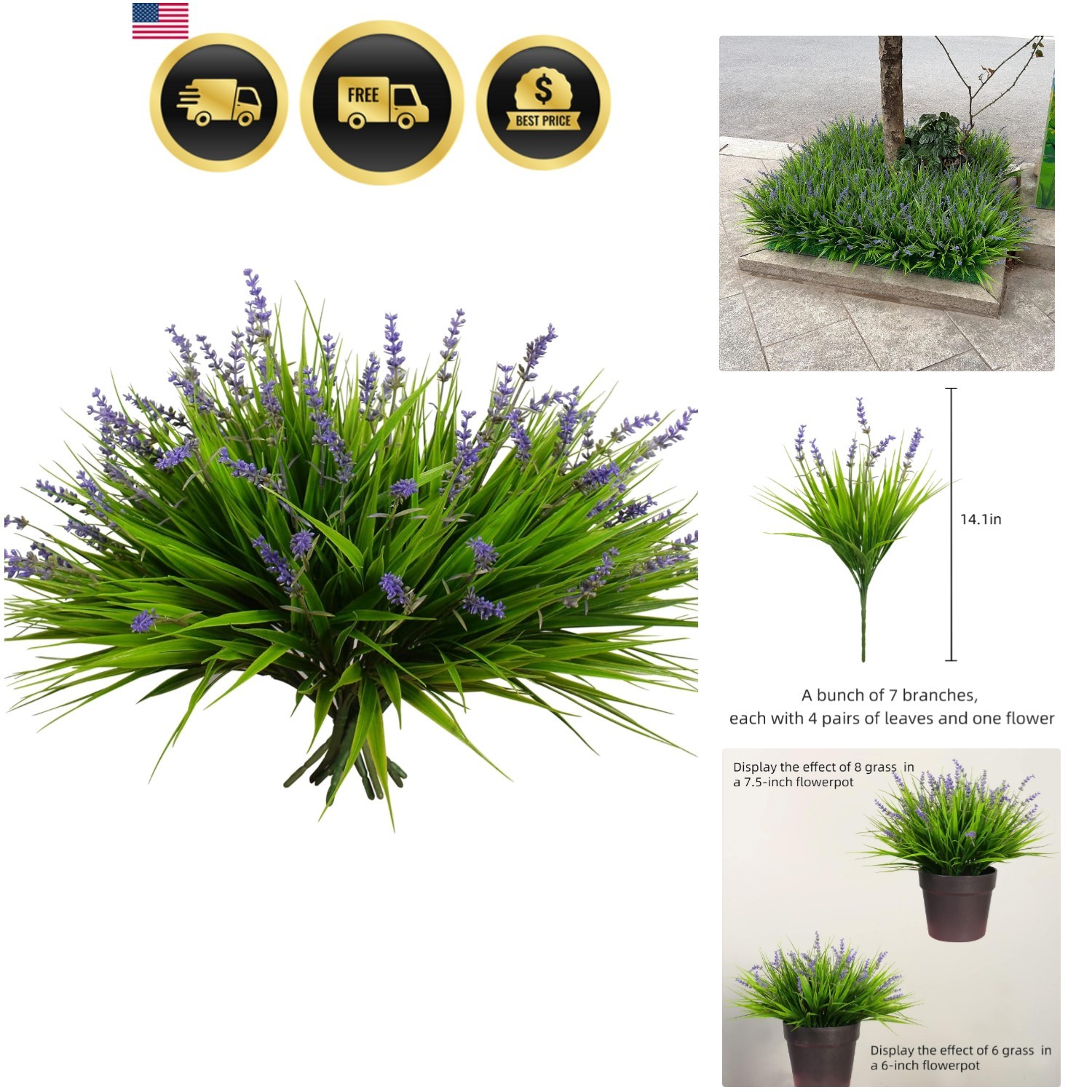 Artificial Plants Outdoor Fake Monkey Grass with Flowers for Pot UV Resistant…