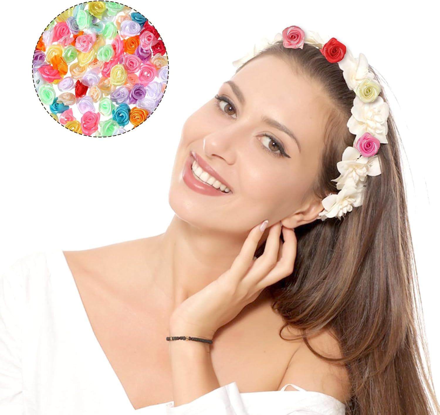 300 Pcs Mini Roses for Crafts, Satin Ribbon Roses, Multicolor Mini Rose Flowers,