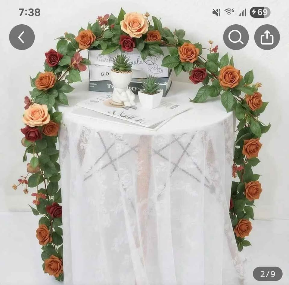 5.9 foot artificial terracotta rose and eucalyptus leaves floral garland