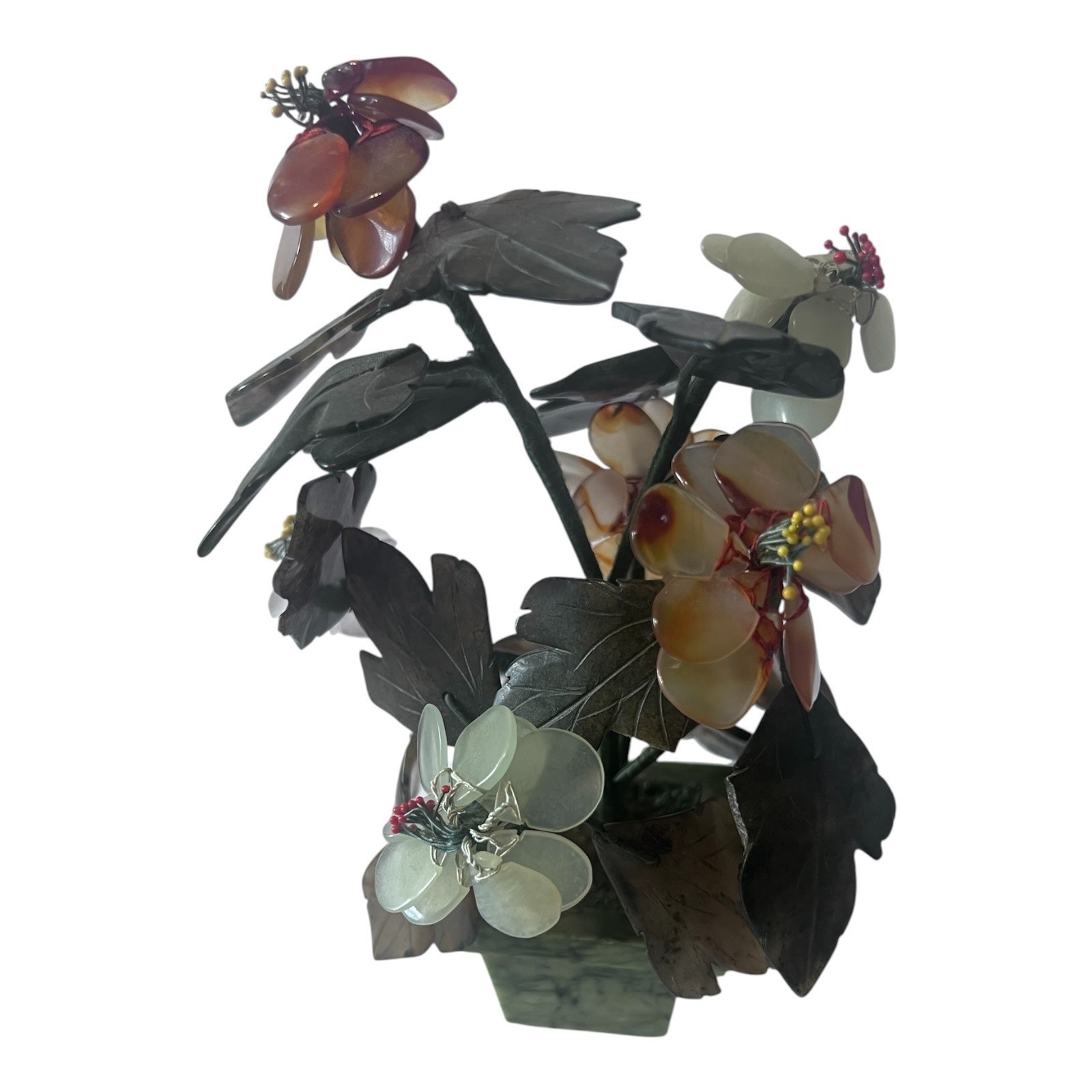 Glass Flower Arrangement Bonsai Style Tree Green Glass Planter 8 In