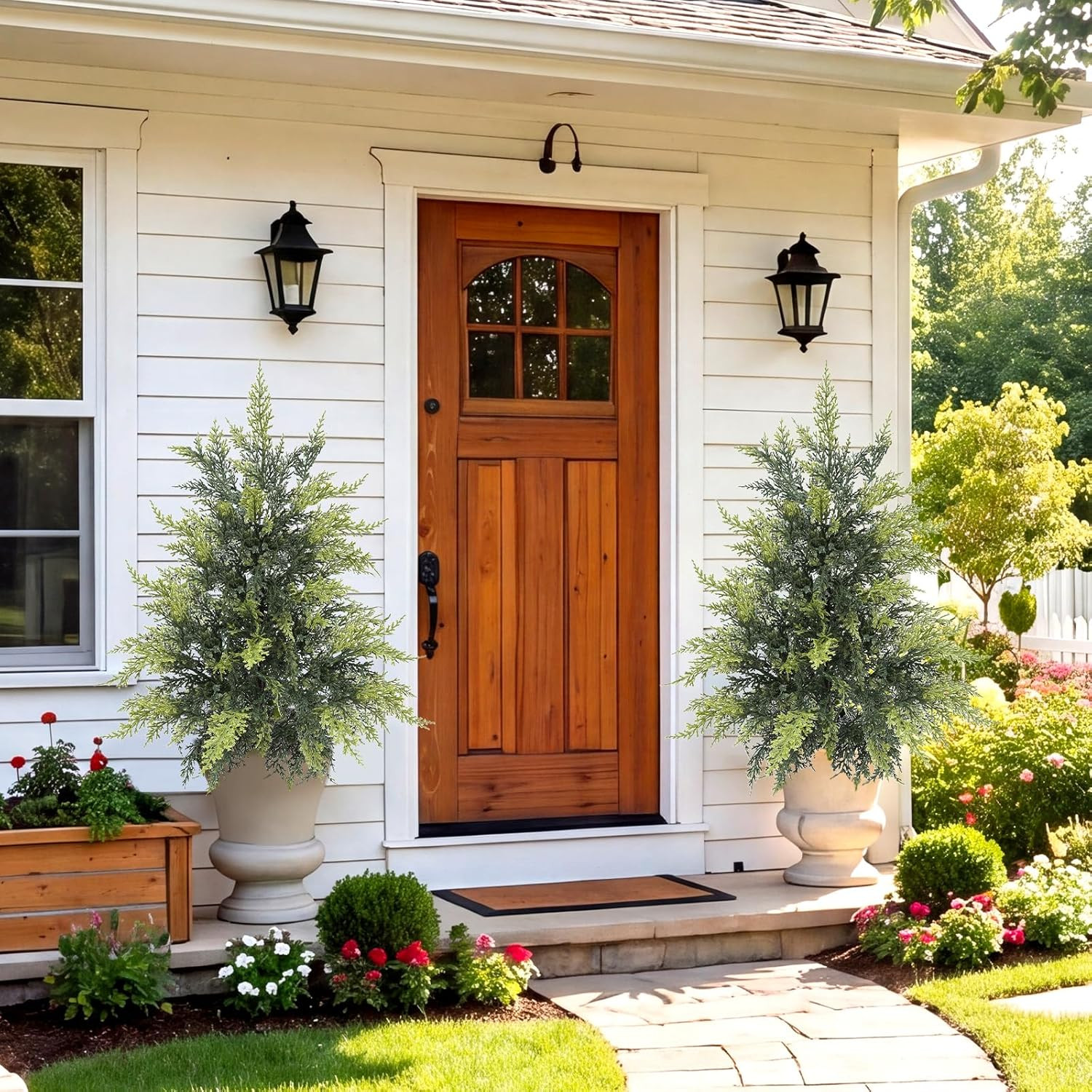 Realistic 2-Pack 2Ft Outdoor Faux Cedar Trees with Pot – UV Resistant Decor