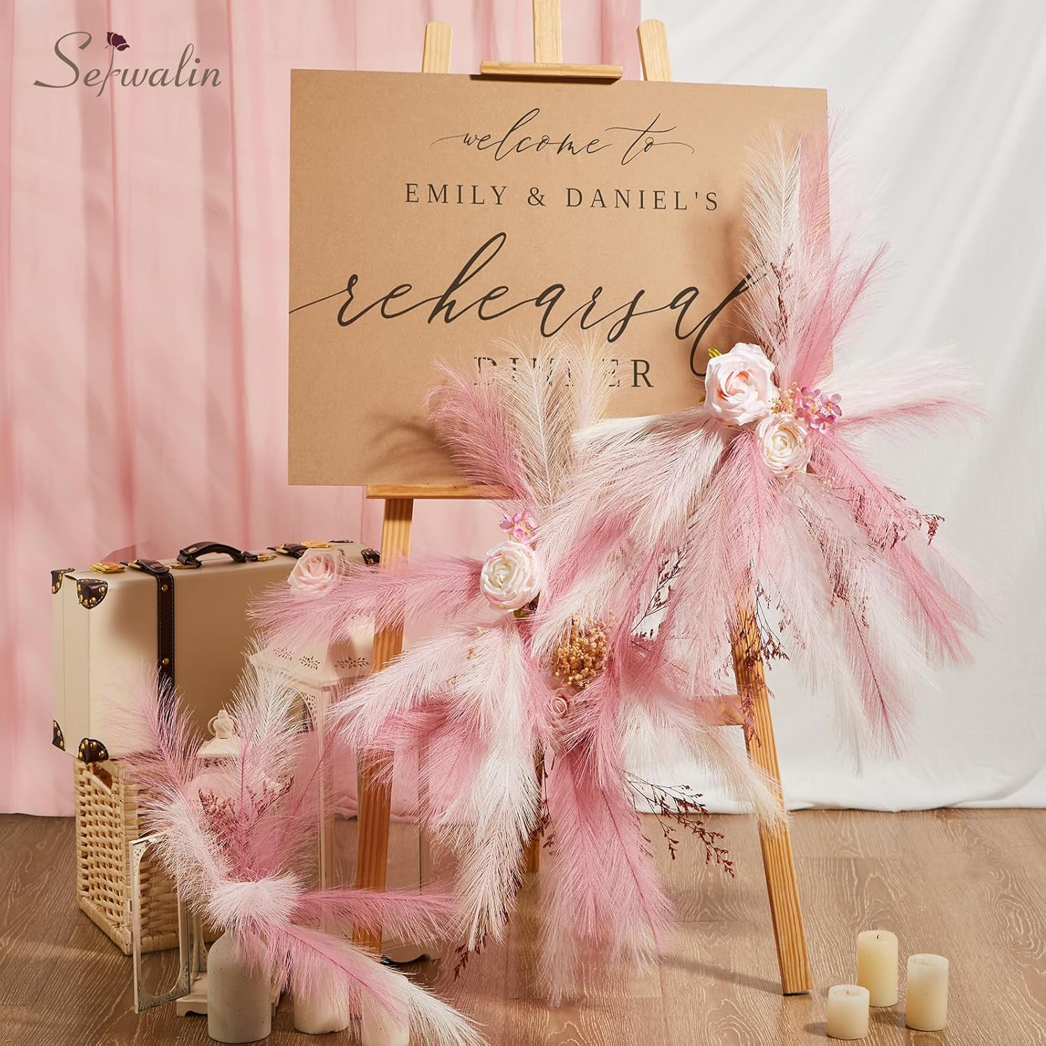60PCS 17.7″ Pink Pampas Grass Boho Feathers Decor for Home Decor | Artificial Fa