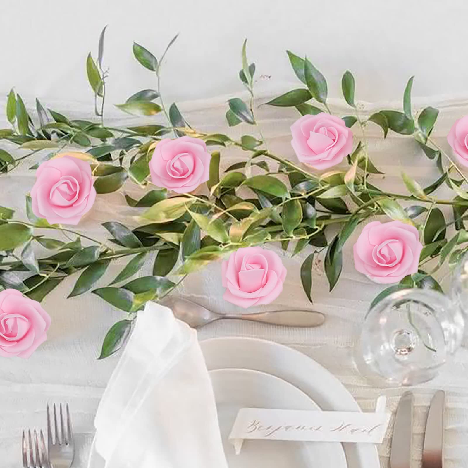 200Pcs Light Pink Artificial Rose Flower Heads 1.97in Foam Roses Stemless Flo…