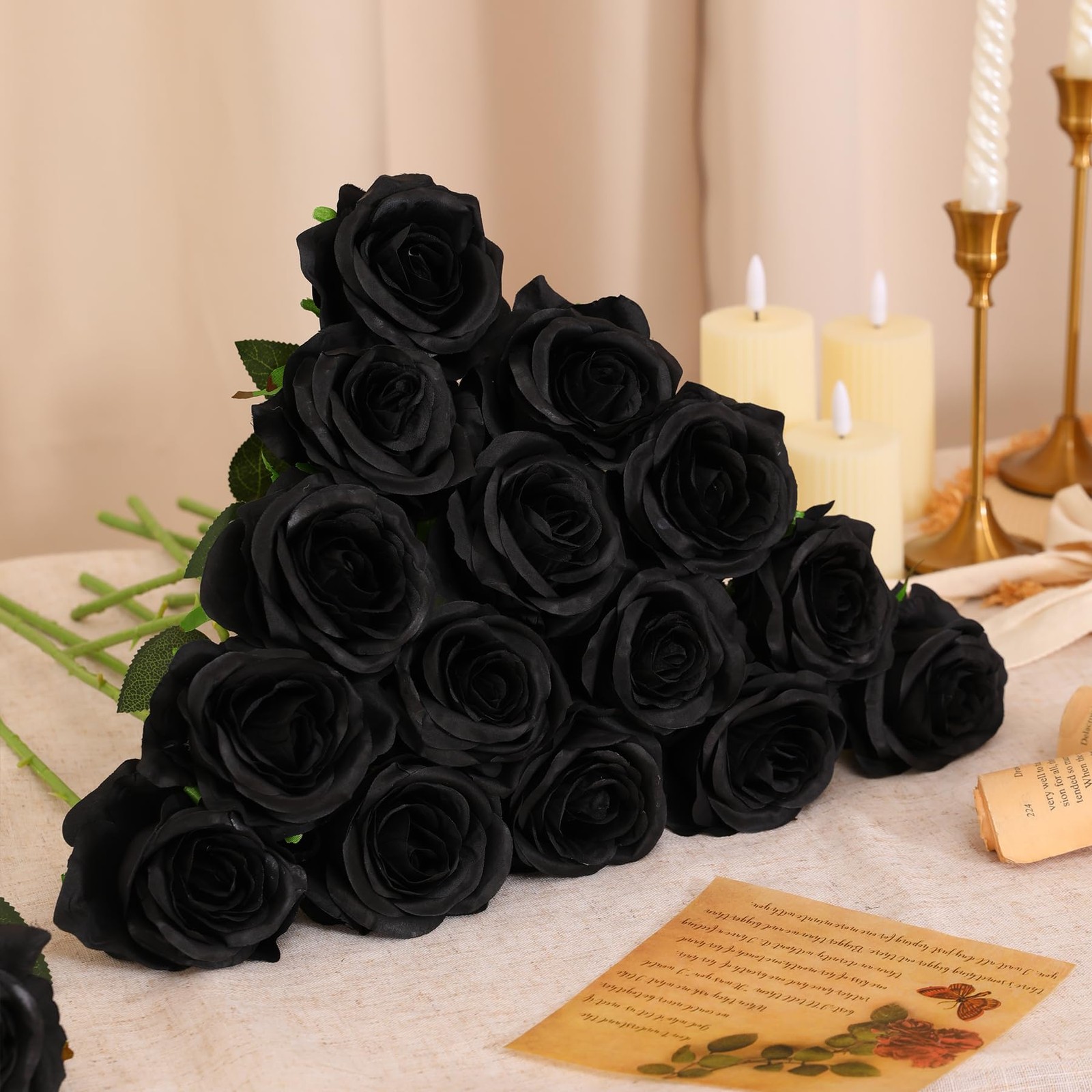 50pcs Artificial Silk Roses Bulk,Fake Roses Flower with Stems Realistic Flowe…