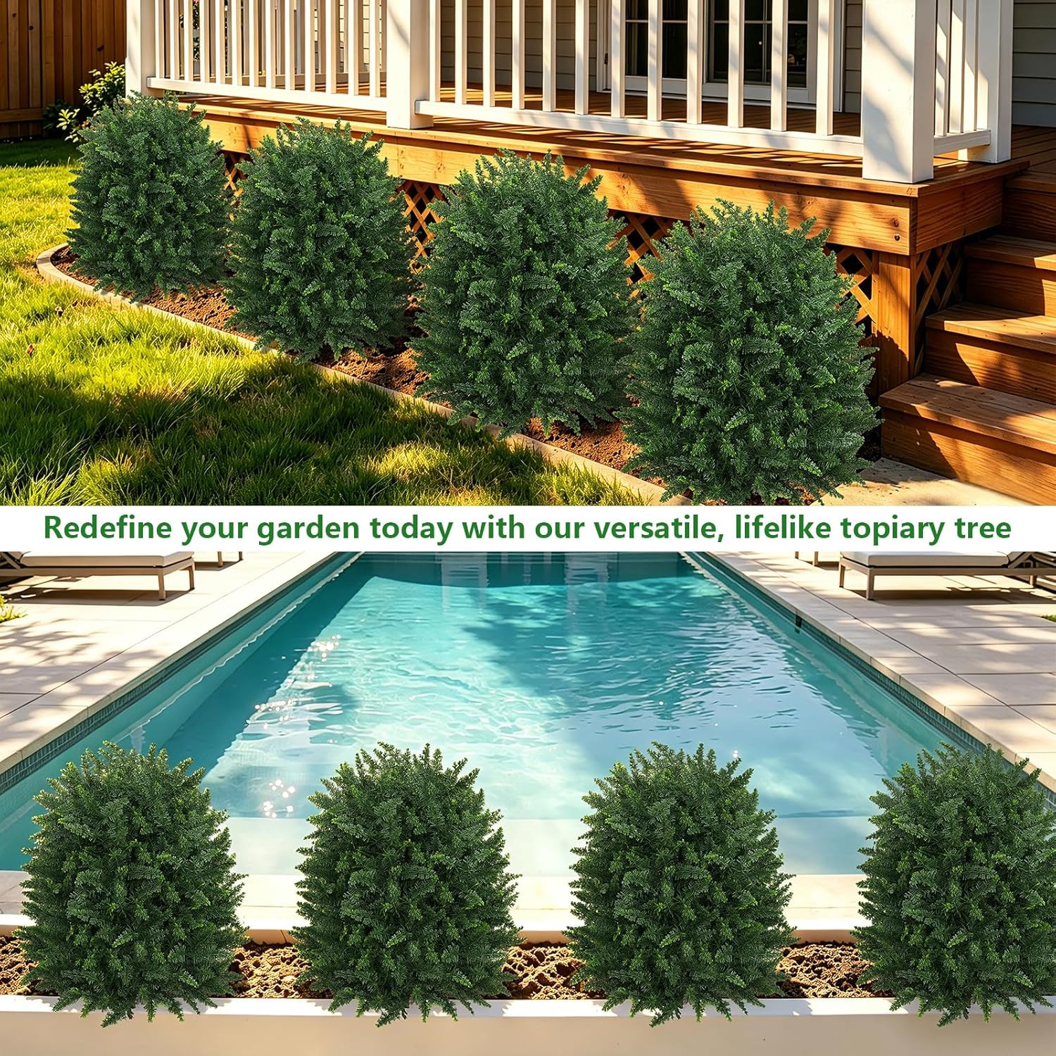 Artificial 28.7 Inches Cedar Topiary Trees with Ground Spike, 2 Pieces Fake Pine