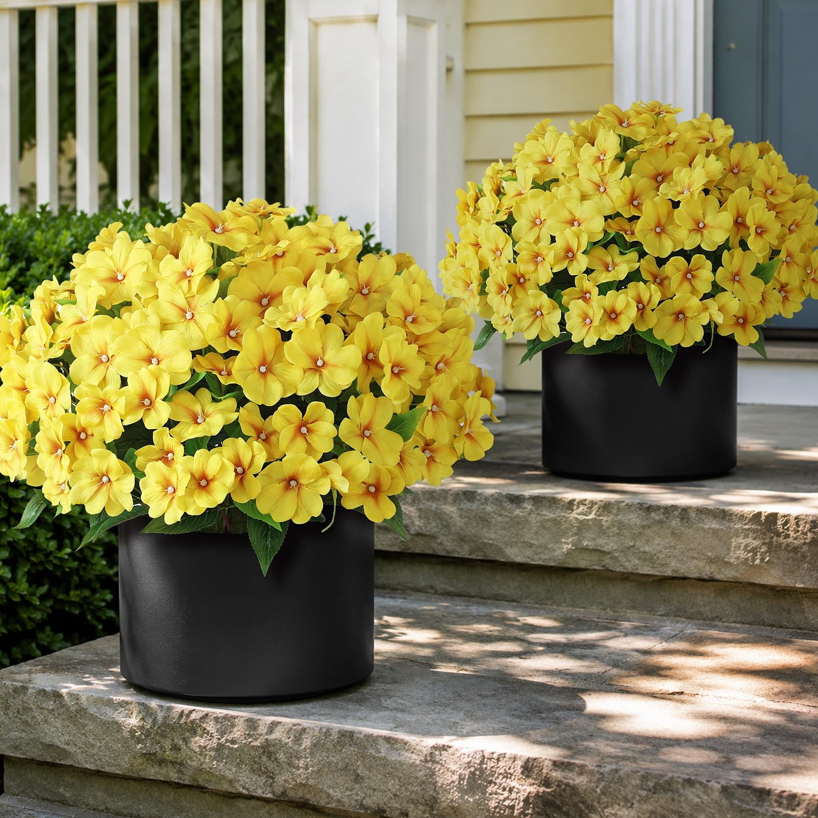 2 Set of Artificial Impatiens Topiary Trees – Fake Silk Flower Potted Plants,…
